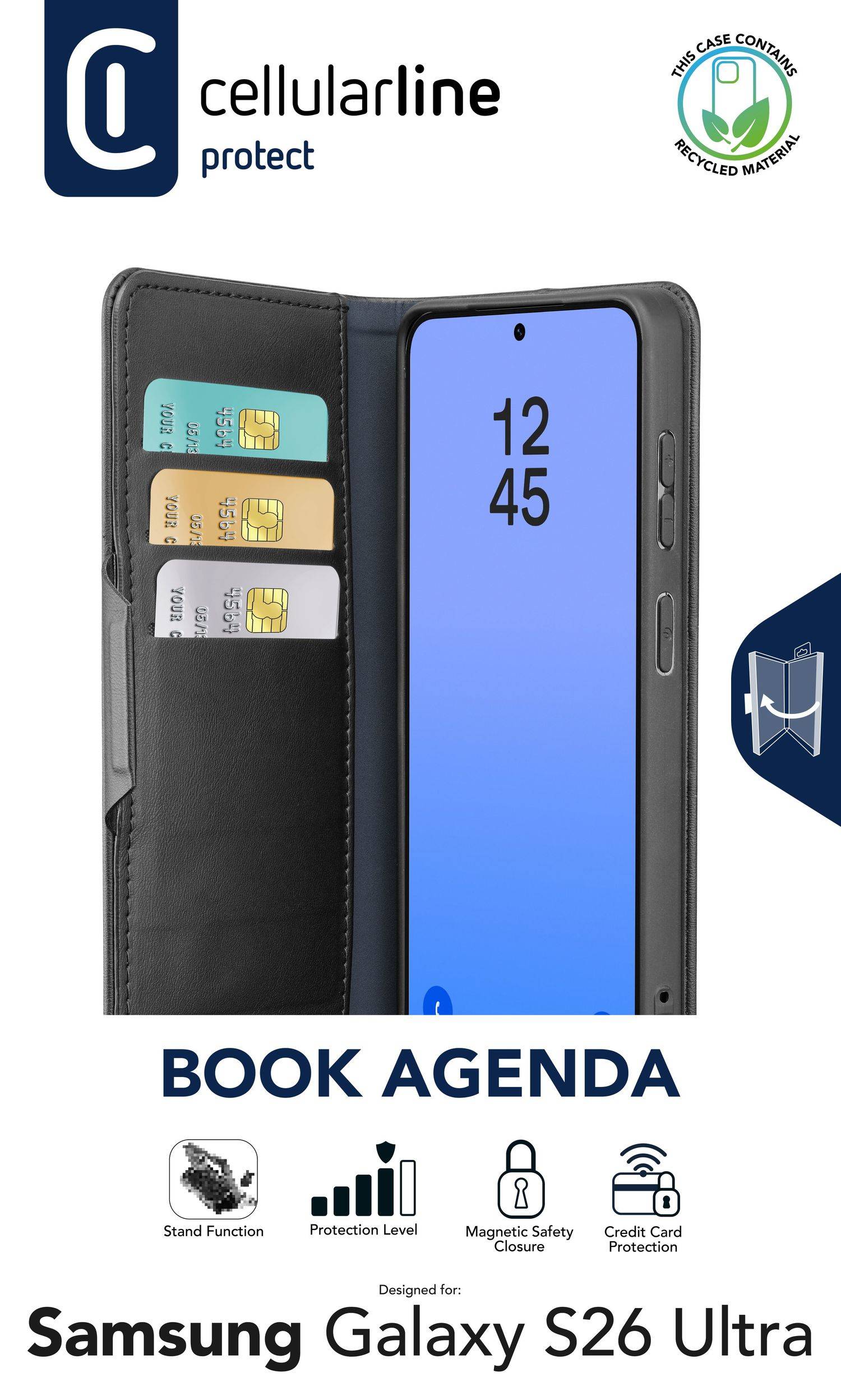 Cellularline Book Cover Agenda 2 für Galaxy S26 Ultra