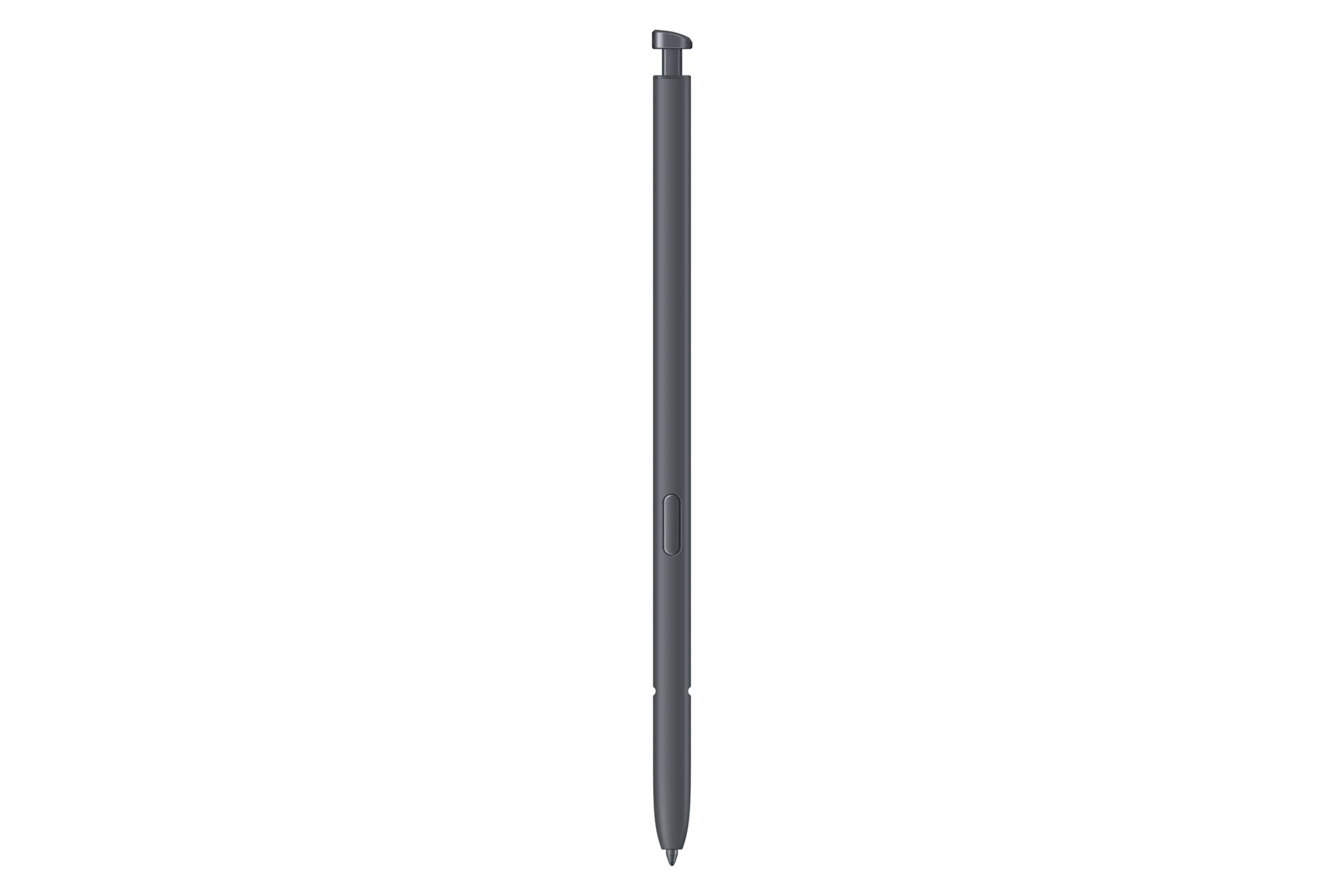 Ein grauer Eingabestift aufrecht auf schwarzem Hintergrund dargestellt.