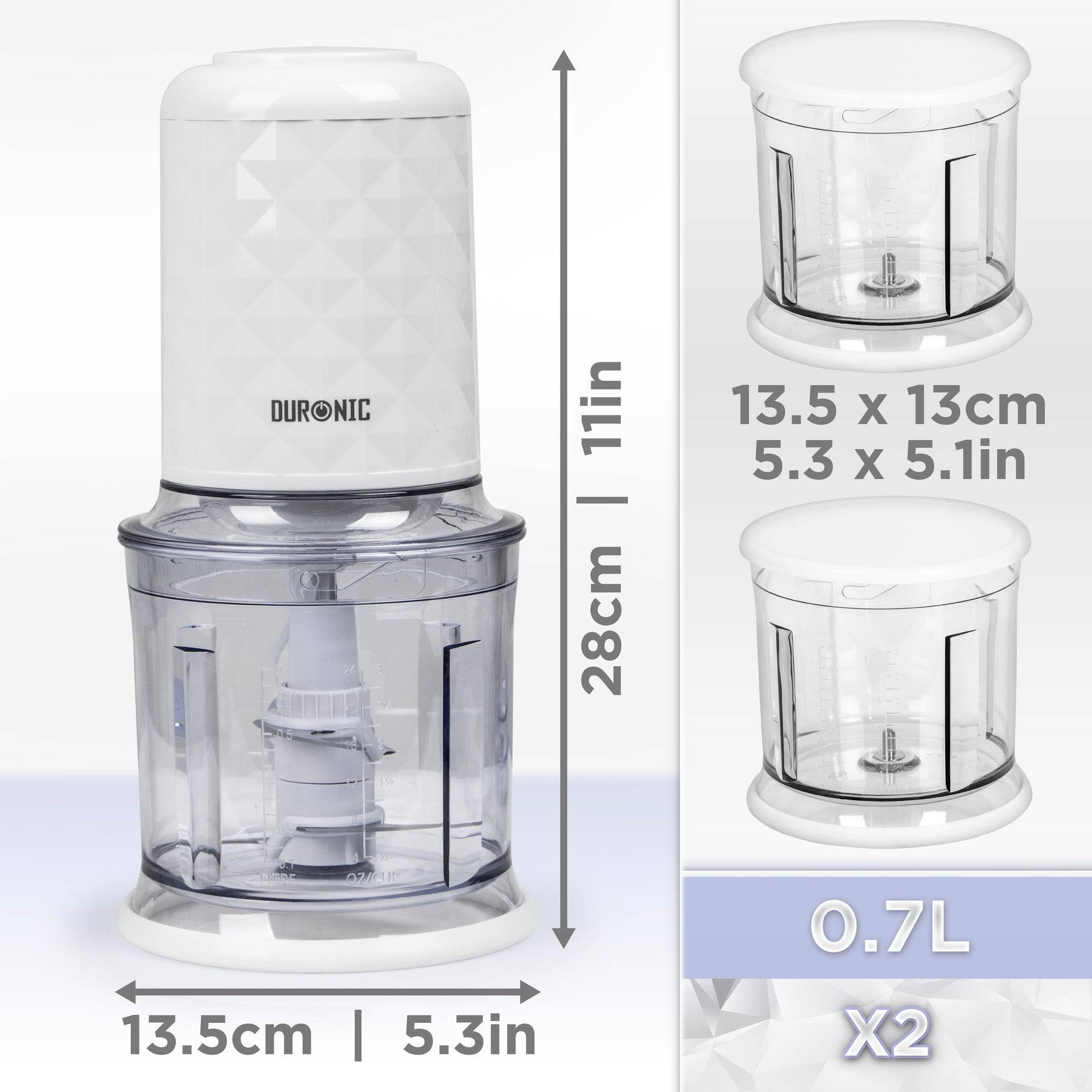 Duronic CH57 WE Elektrischer Zerkleinerer 500W, 2x 700 ml Schüsseln mit Deckel