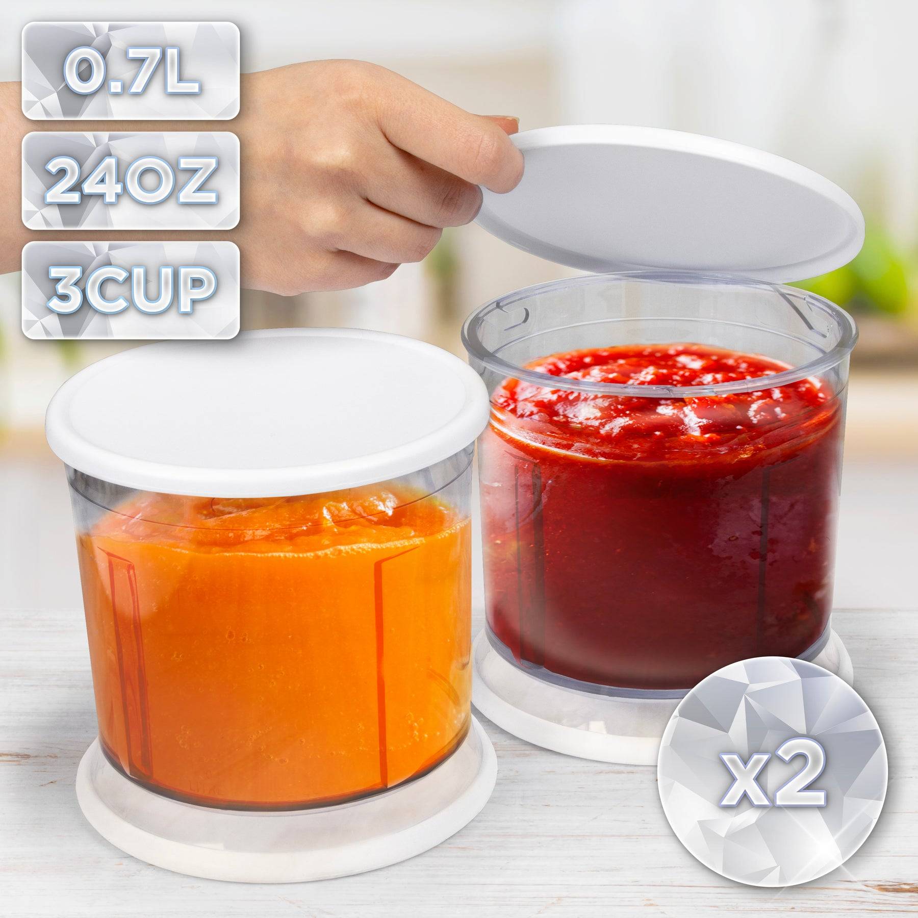 Duronic CH57 WE Elektrischer Zerkleinerer 500W, 2x 700 ml Schüsseln mit Deckel