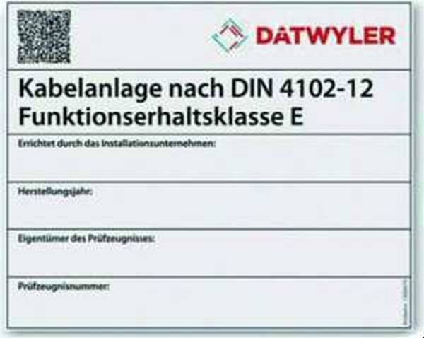Kabelanlage Kennzeichnungsschild