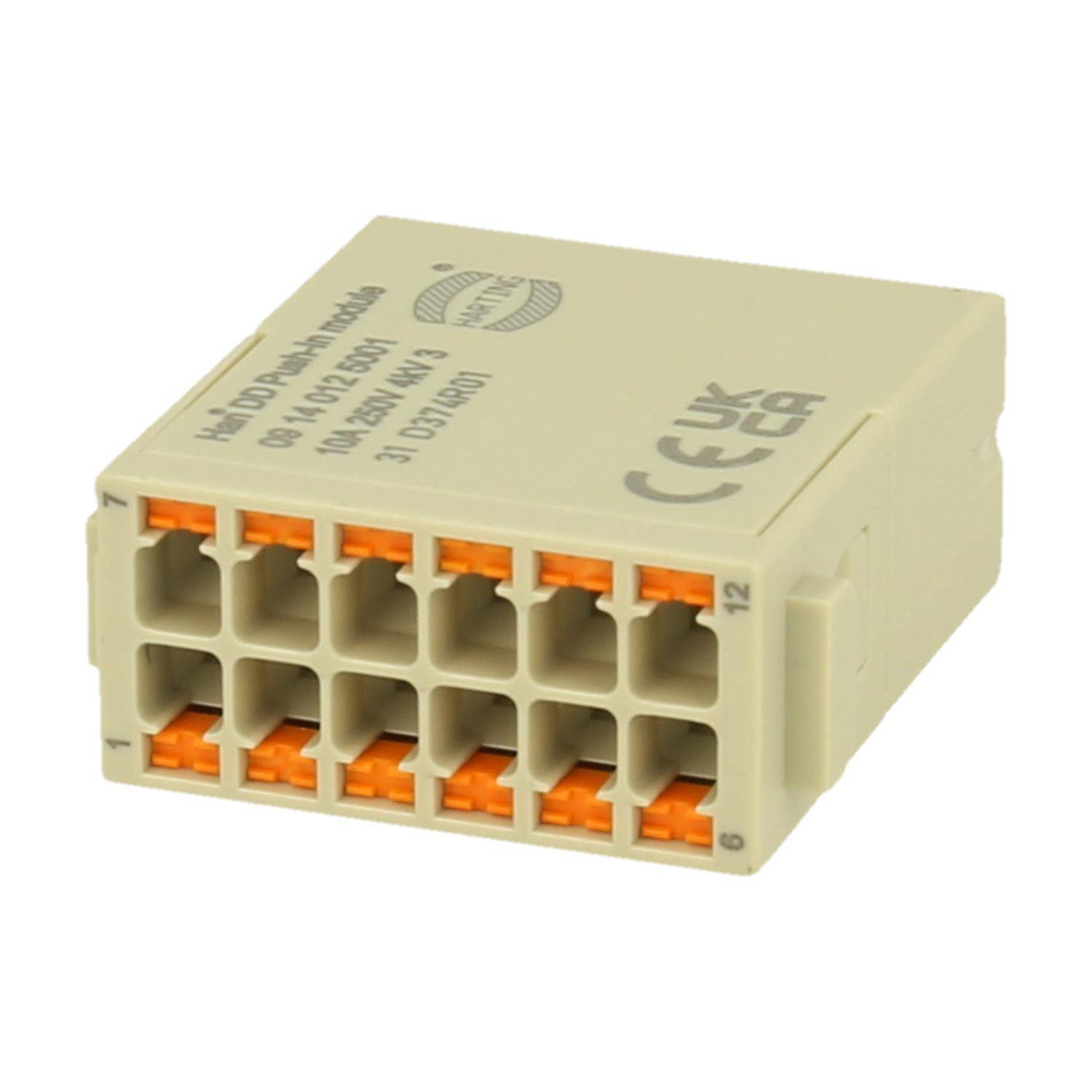 Han DD Modul Stifteinsatz (M) Push-In-Anschluss, 12-polig 250V, 10A - 1 Stück