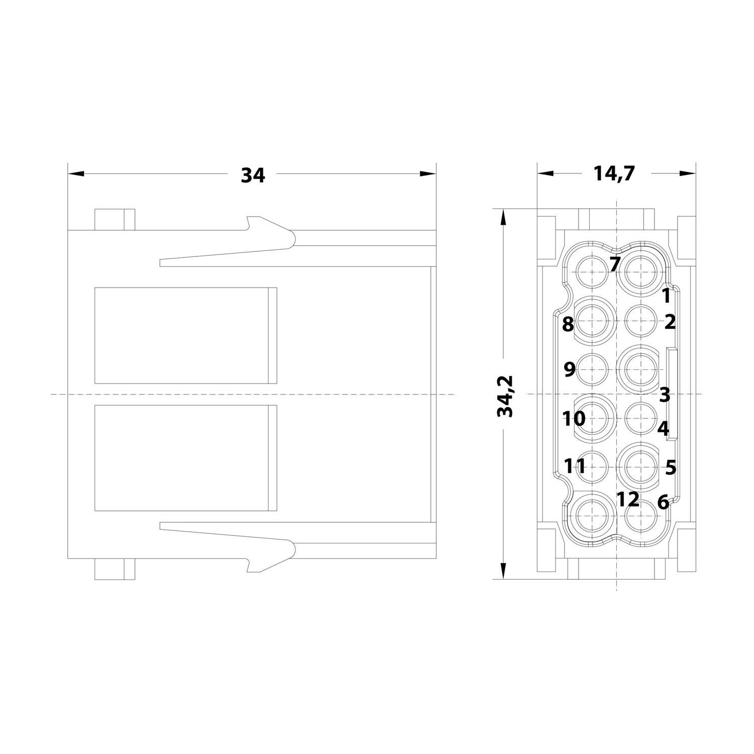 HARTING Han DD Modul (OLD) Stifteinsatz (M) Crimpanschluss, 12-polig 250V, 10A - 1 Stück