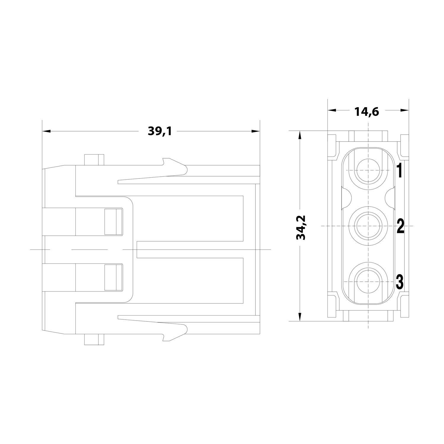 HARTING Han C Modul Stifteinsatz (M) Crimpanschluss, 3-polig 690V, 40A - 1 Stück