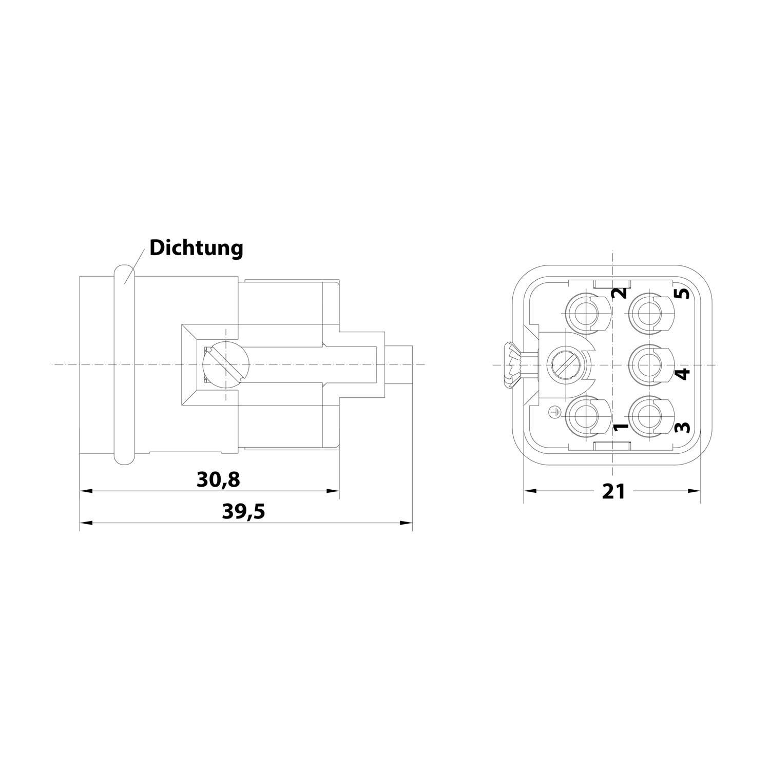 HARTING Han Q5/0 Stifteinsatz (M) Crimp- / Schraubanschluss (PE), 5-polig+PE 230V/400V, 16A - 1 Stück