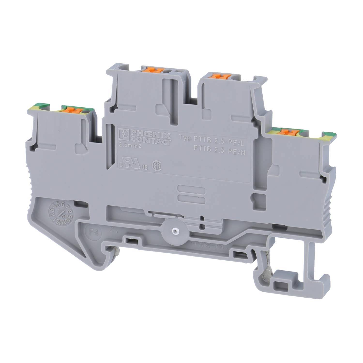 Phoenix Contact Schutzleiter-Doppelstockklemme PTTB 2,5 PE/L Push-In-Anschluss Nennspannung 500V Kurzzeitstrom 0,30kA -