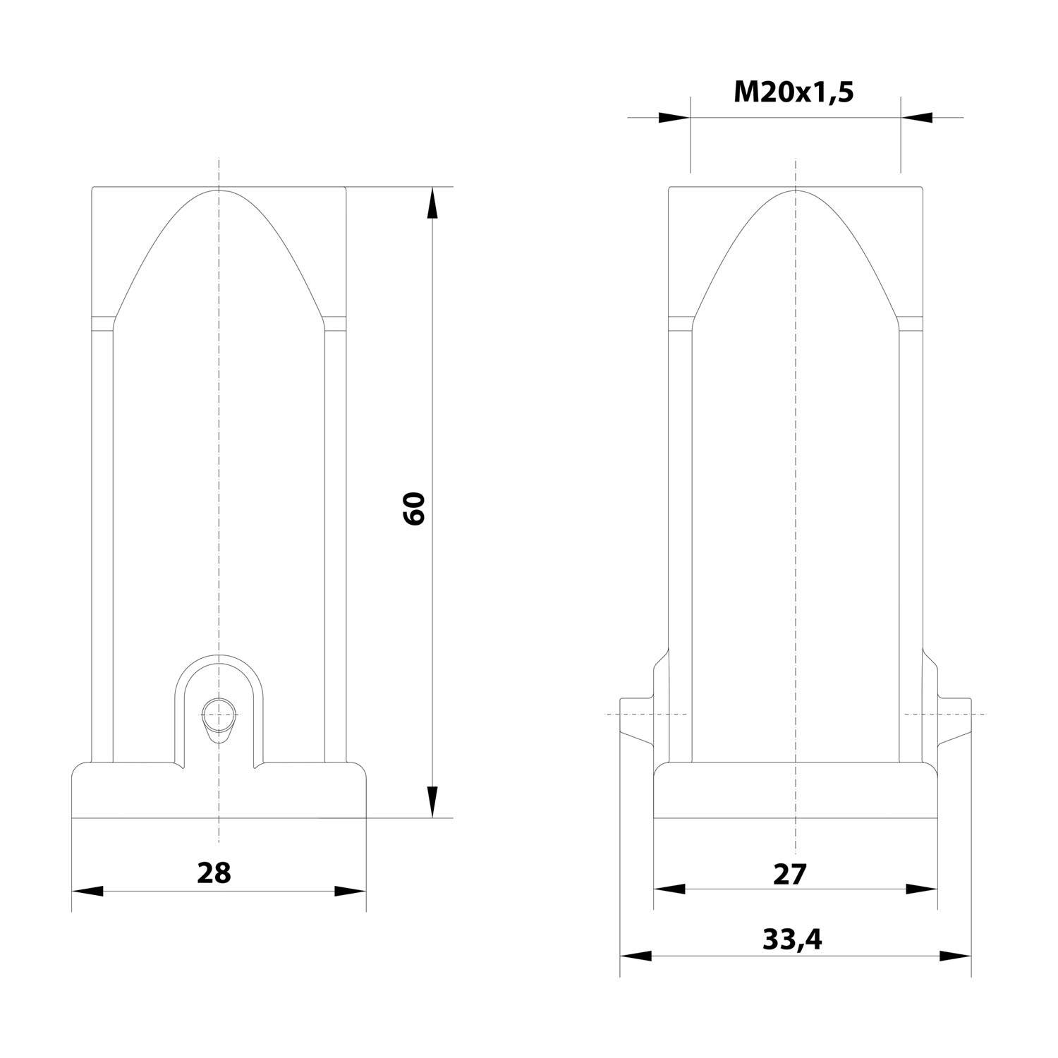 HARTING Han 3A Tüllengehäuse ohne eingeklebte Dichtung, 1xM20 gerader Kabelabgang, für 1 Bügel (am Unterteil)