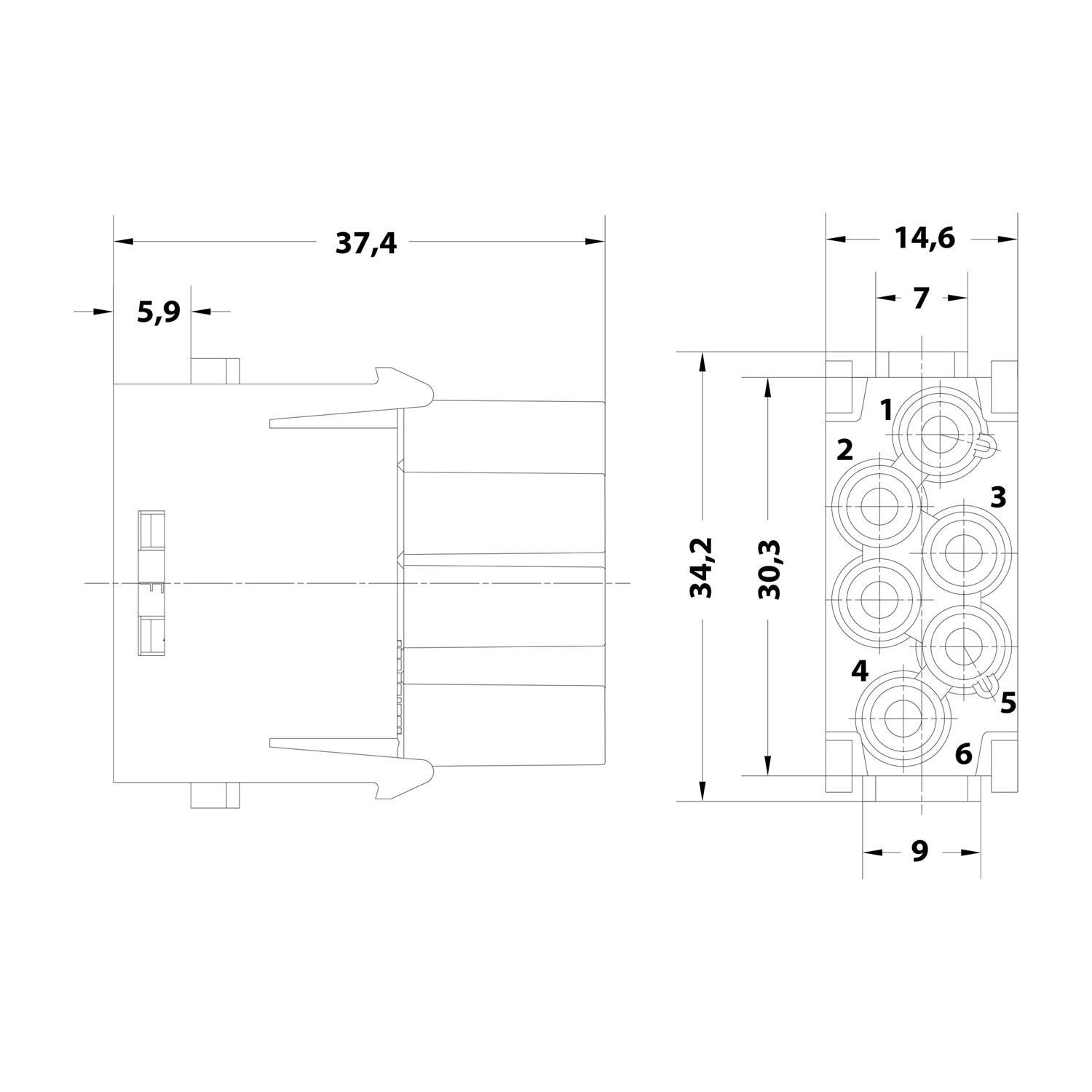 HARTING Han E Protected Modul Buchseneinsatz (F) Crimpanschluss, 6-polig 830V, 16A - 1 Stück