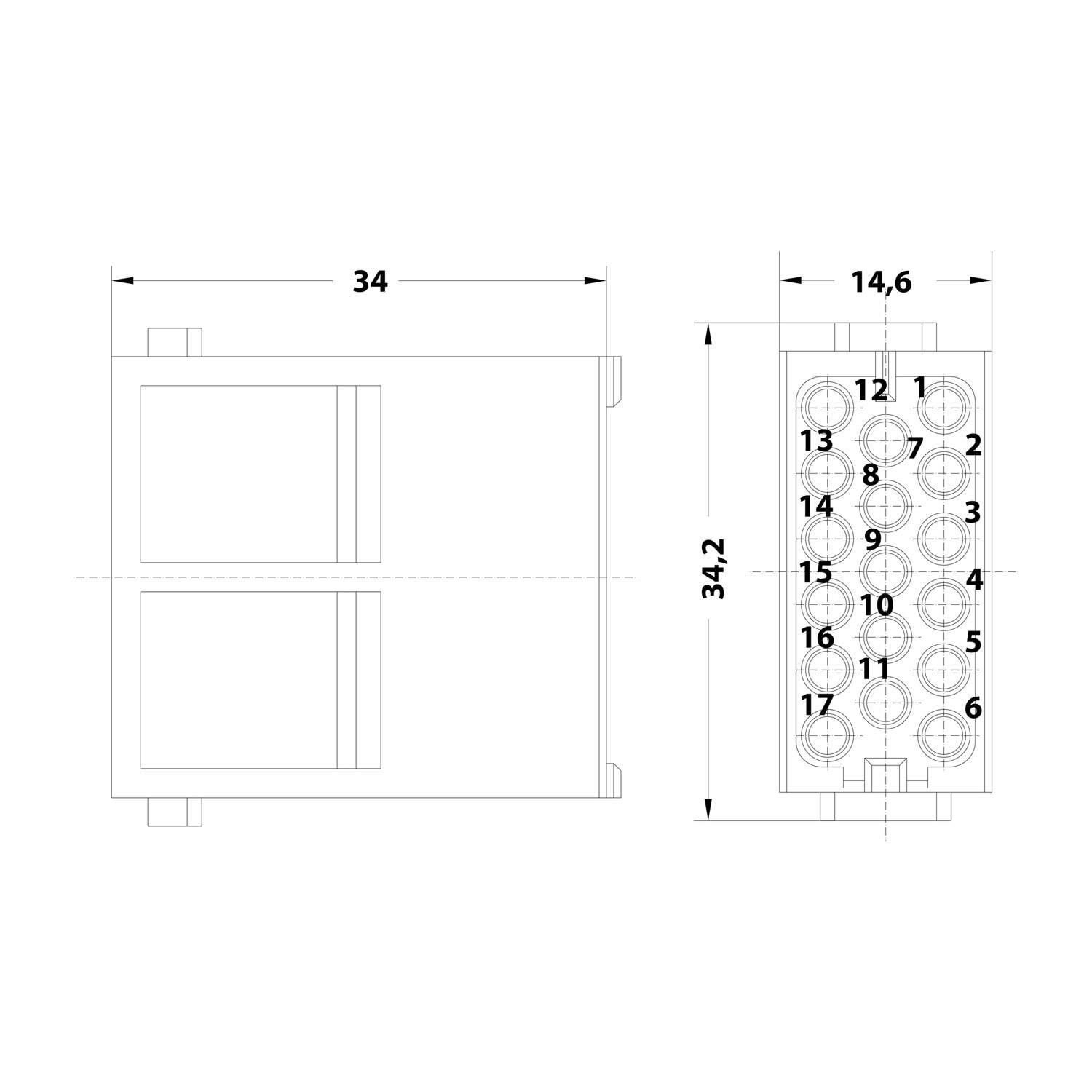 HARTING Han DDD Modul Stifteinsatz (M) Crimpanschluss, 17-polig 160V, 10A - 1 Stück