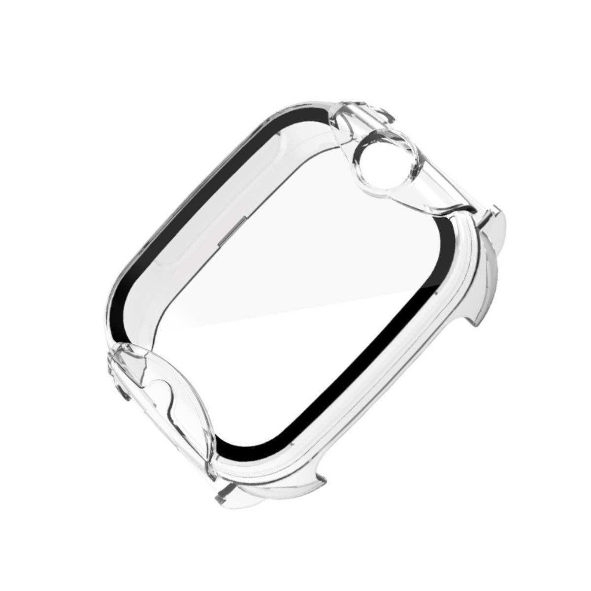 Transparente Schutzarmbanduhr-Hülle, in einem Winkel auf weißem Hintergrund dargestellt.