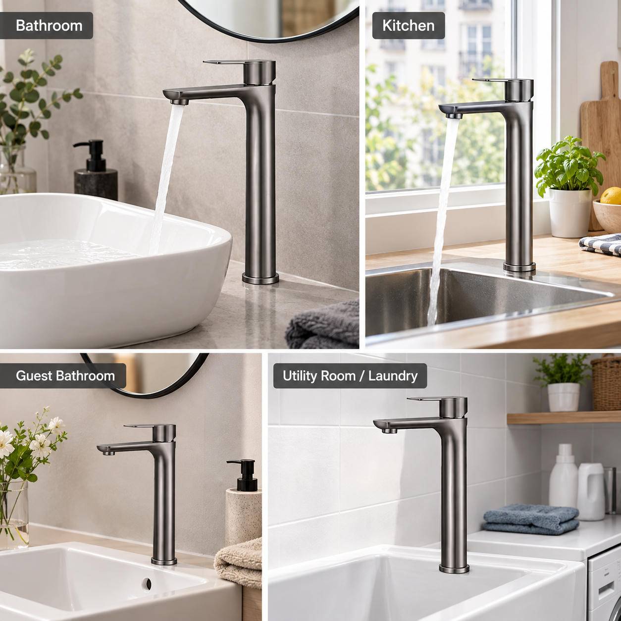 Elegante und stilvolle Badezimmerarmatur aus Edelstahl 304 Silver