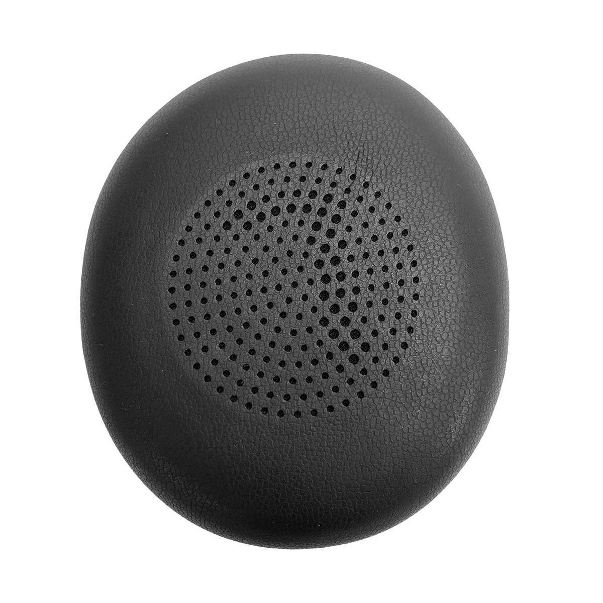 Schwarzer ovaler Lautsprecher oder Buzzer mit einem perforierten kreisförmigen Gitter, das auf der Vorderseite zentriert ist, auf weißem Hintergrund dargestellt.