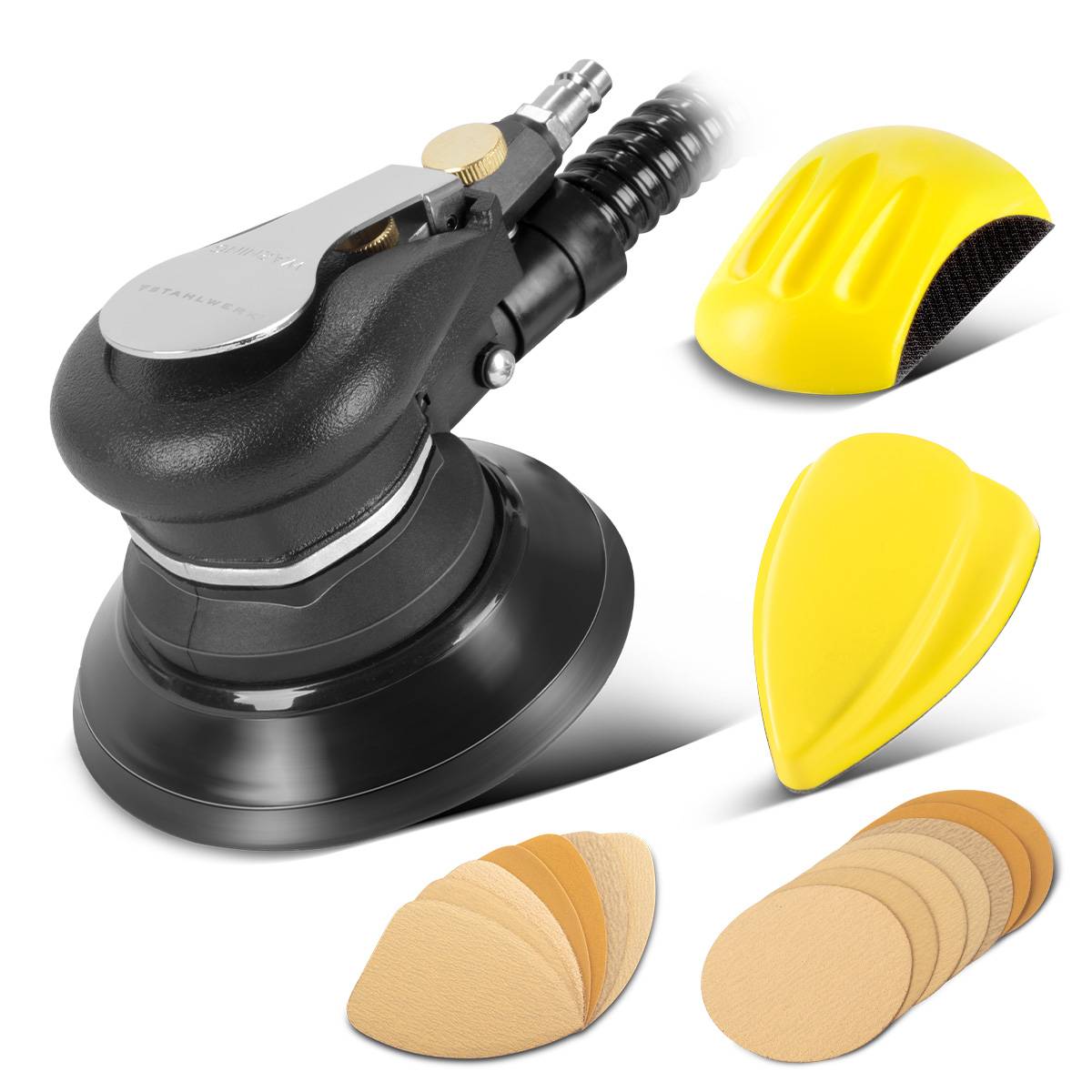 STAHLWERK Druckluft Exzenterschleifer 125 mm mit 2 Handschleifblöcken