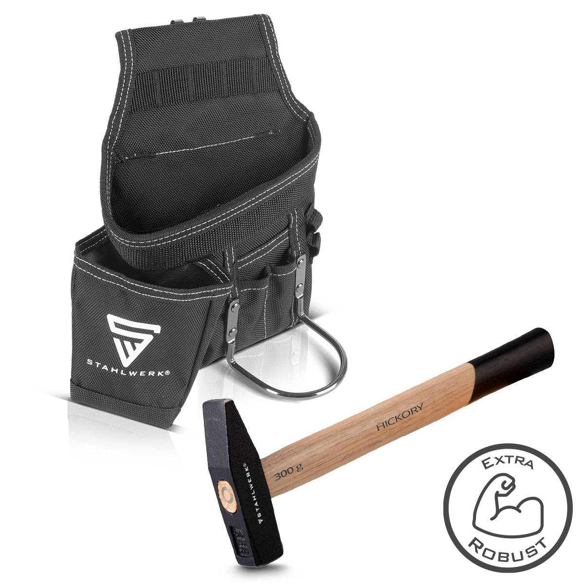 STAHLWERK Werkzeuggürtel Werkzeugtasche-Set mit Schlosserhammer