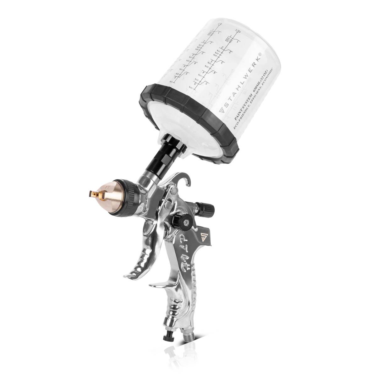 STAHLWERK Lackierer-Set HVLP Spritzpistole mit 25 Mischbecher 650 ml