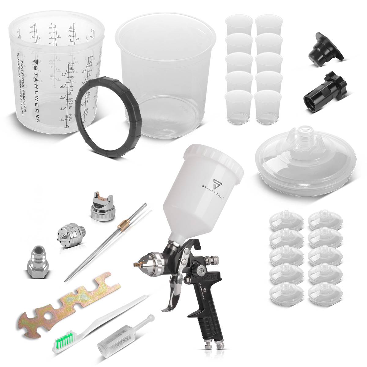 STAHLWERK Lackierpistole HVLP 3,5bar 1,4mm Düse 25 Mischbecher 650ml