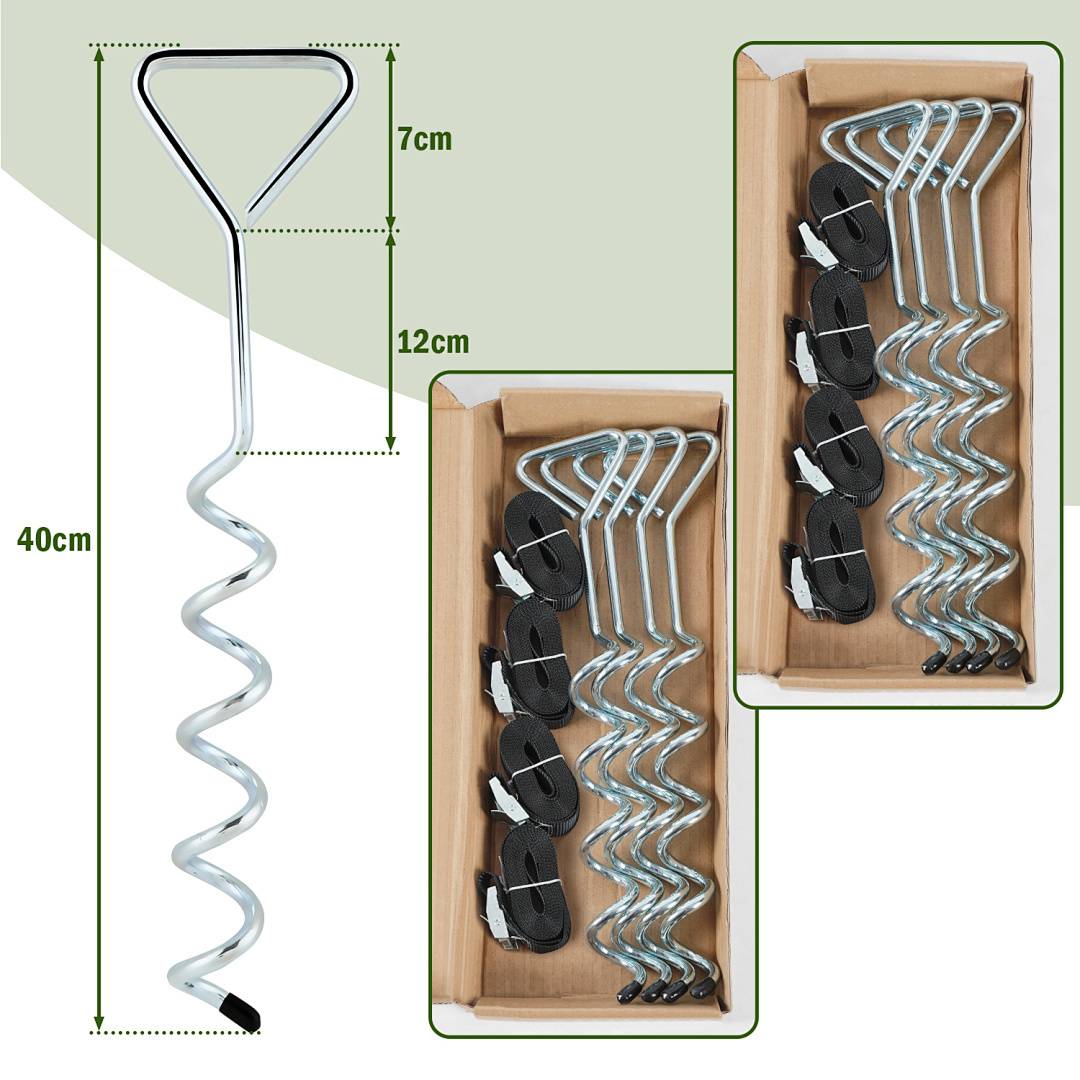 Bodenanker Trampolin Set (8 Stück) – 40cm Robuste Erdanker für Trampolin – Schraubanker zum Eindrehen zur sicheren Befestigung im Boden