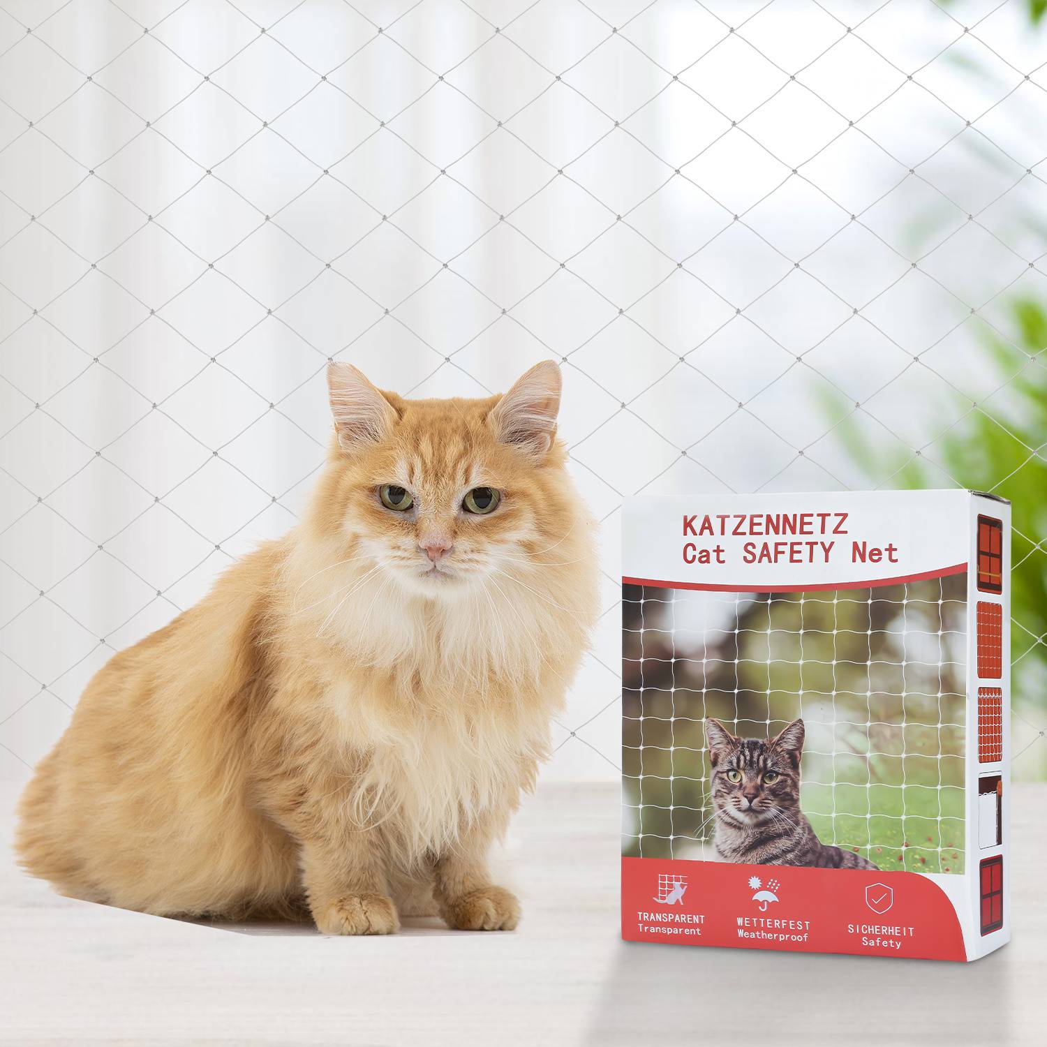 Transparentes Katzen Schutznetz 8x3m für Balkon & Fenster, bissfestes Nylonnetz mit 2,5cm Maschen, einfache Montage