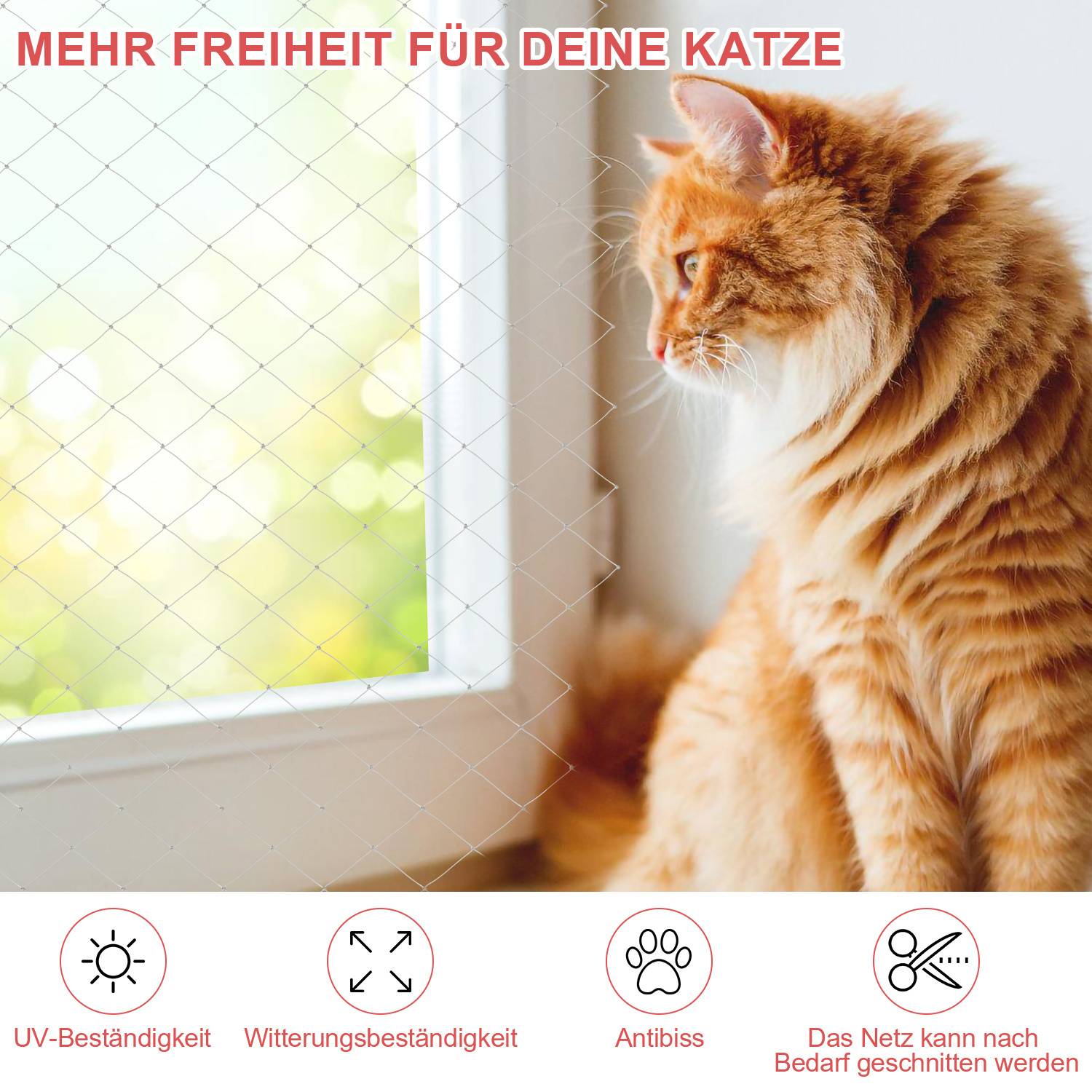 Katzennetz Balkon 8x3m UV-beständig wetterfest transparent, reißfestes Schutznetz für Katzen ohne Bohren