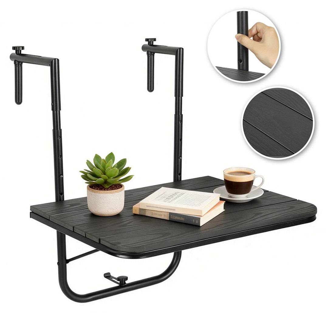Balkonhängetisch ,Gartentisch klappbar, Hängetisch 4-stufig höhenverstellbar, Balkontisch bis 40kg belastbar, Klapptisch Metall,Balkon Tisch