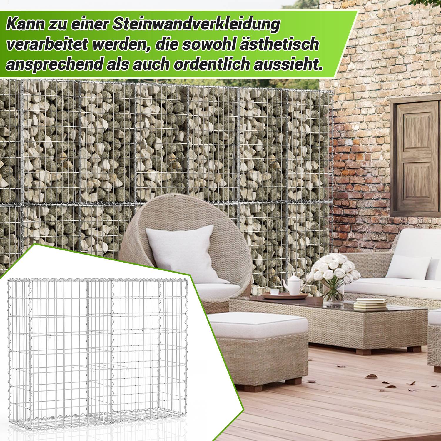 Gabione Steingabionen Steinkorb 100x80x30 cm Gabionen Wand Mauer Drahtkorb mit 4 Aufhängehaken