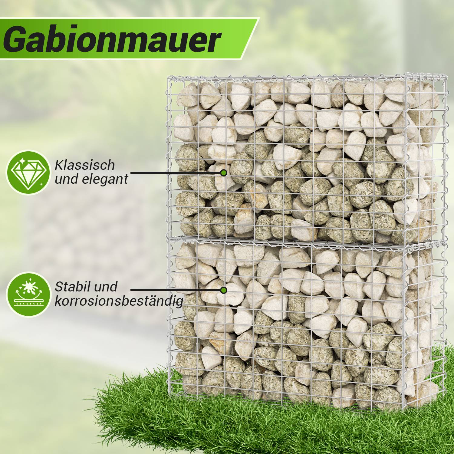 Gabione Steingabionen Steinkorb 100x80x30 cm Gabionen Wand Mauer Drahtkorb mit 4 Aufhängehaken