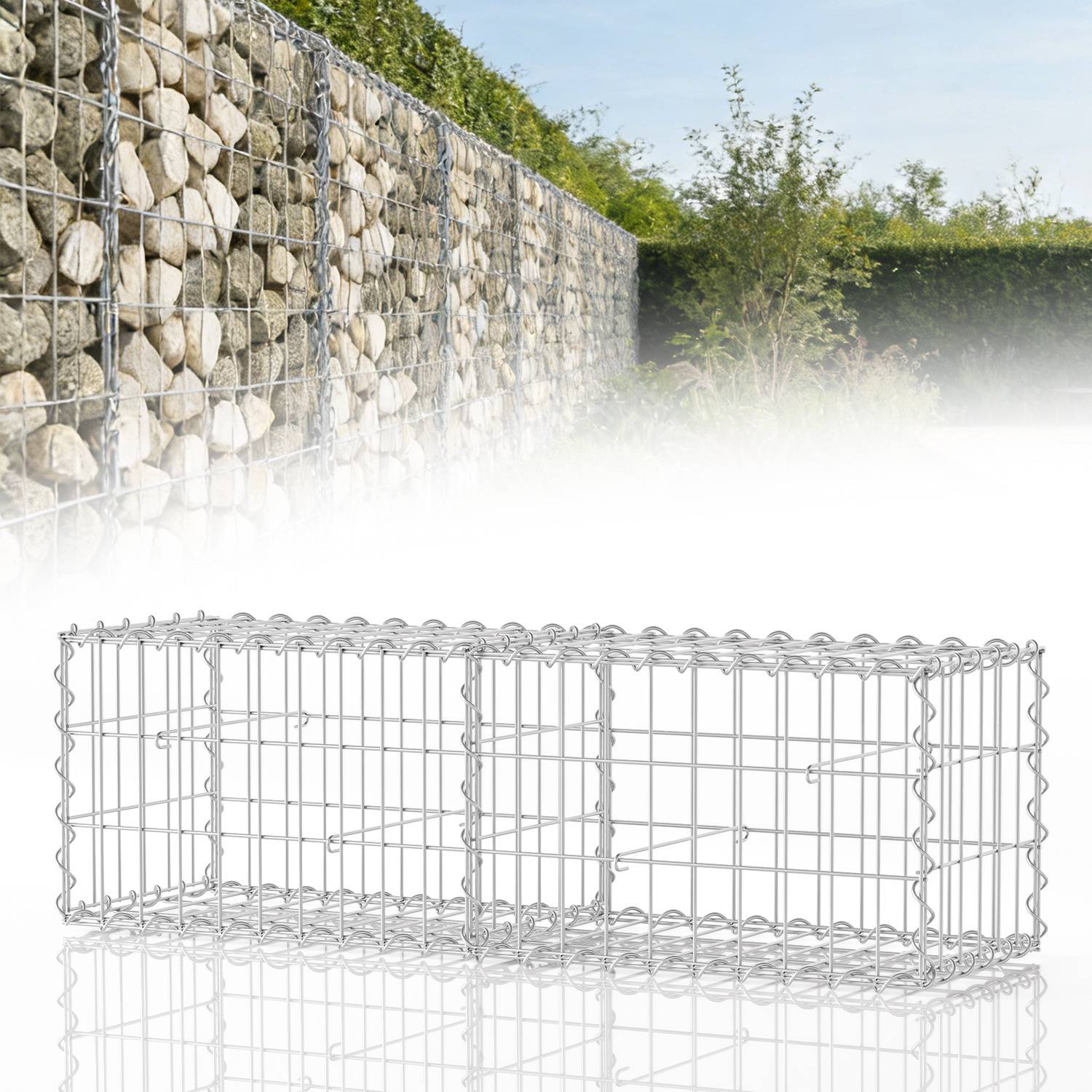 Gabione Steingabionen Steinkorb 100x30x30 cm 2er-Set – Gabionenwand Set inklusive 8 Aufhängehaken