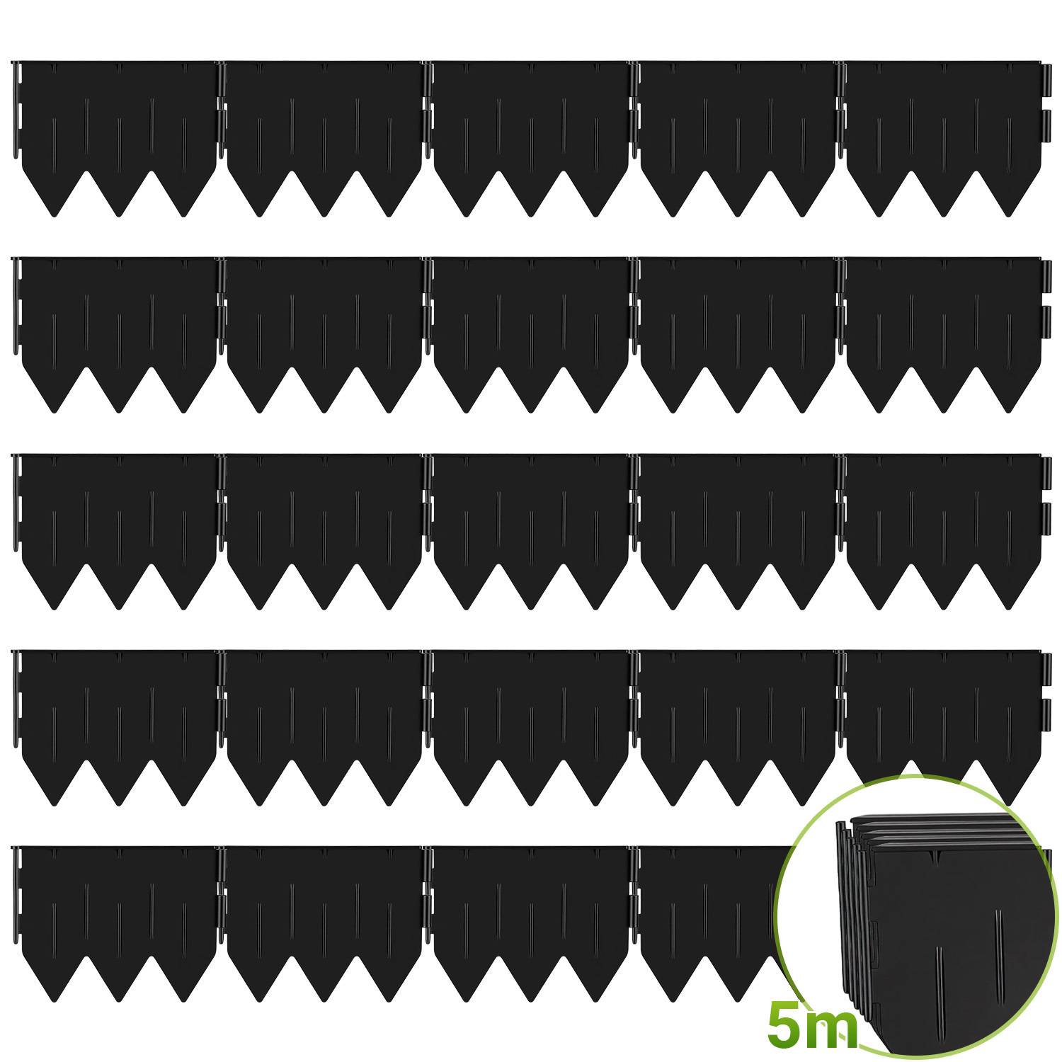Rasenkante Beeteinfassung Beetbegrenzung 5m Länge 25-teilige Garten Border 20x15cm mit Dreikant-Profil - Biegsame PP-Kunststoff Rasenkanten Schwarz