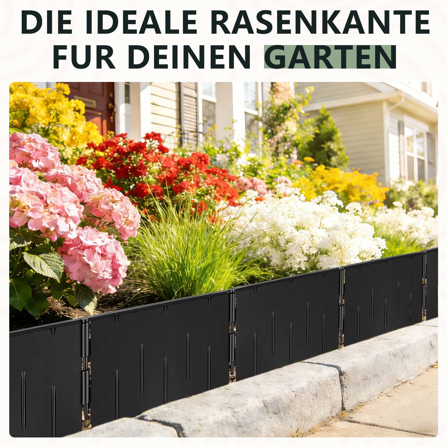 Rasenkante Beeteinfassung Beetbegrenzung 5m Länge 25-teilige Garten Border 20x15cm mit Dreikant-Profil - Biegsame PP-Kunststoff Rasenkanten Schwarz