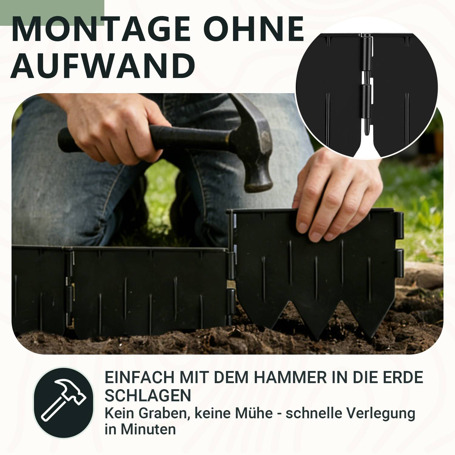 Rasenkante Beeteinfassung Beetbegrenzung 5m Länge 25-teilige Garten Border 20x15cm mit Dreikant-Profil - Biegsame PP-Kunststoff Rasenkanten Schwarz