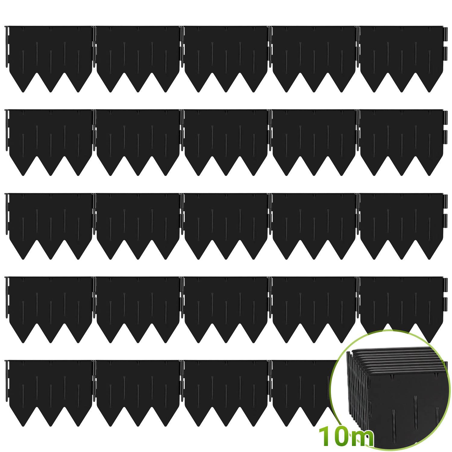 Rasenkante Beeteinfassung Beetbegrenzung 10m Länge 50-teilige Garten Border 20x15cm mit Dreikant-Profil - Biegsame PP-Kunststoff Rasenkanten Schwarz