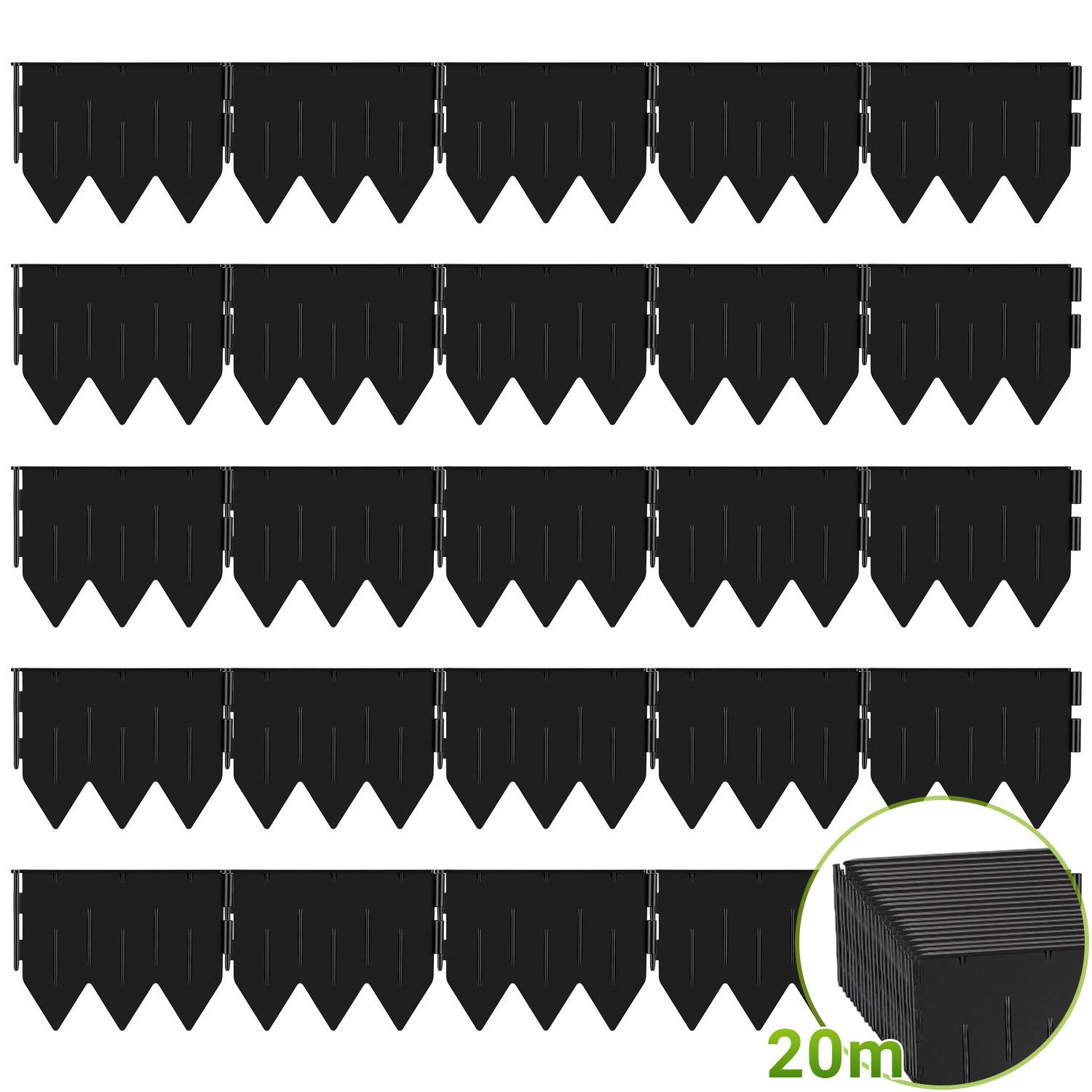 Rasenkante Beeteinfassung Beetbegrenzung 20m Länge 100-teilige Garten Border 20x15cm mit Dreikant-Profil - Biegsame PP-Kunststoff Rasenkanten
