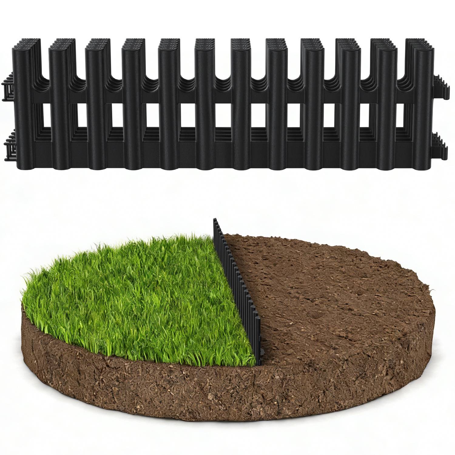 Plastik Rasenkante 6-teilig Set | 43x13 cm Hoch | Flexible Beetumrandung Garten | Witterungsbeständig Anthrazit | Inklusive 12 Erdnägeln 20 cm