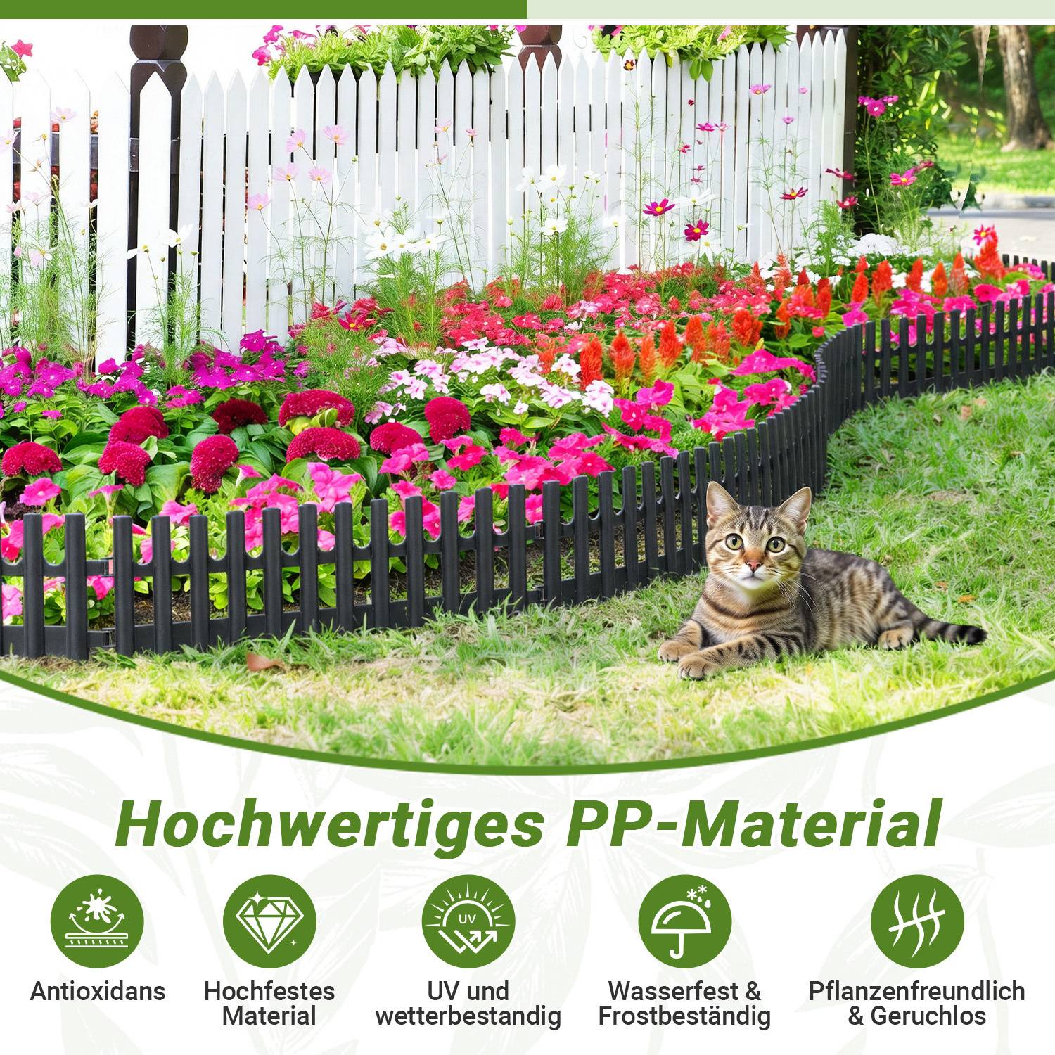 Plastik Rasenkante 6-teilig Set | 43x13 cm Hoch | Flexible Beetumrandung Garten | Witterungsbeständig Anthrazit | Inklusive 12 Erdnägeln 20 cm
