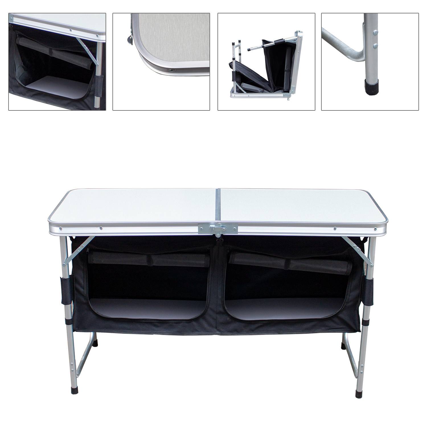 120 x 47 x 68 cm Faltbare Campingküche 2 Tische – Campingschrank Outdoor Küche Klapptisch mit Stauraum für Camping, Garten & Wohnmobil