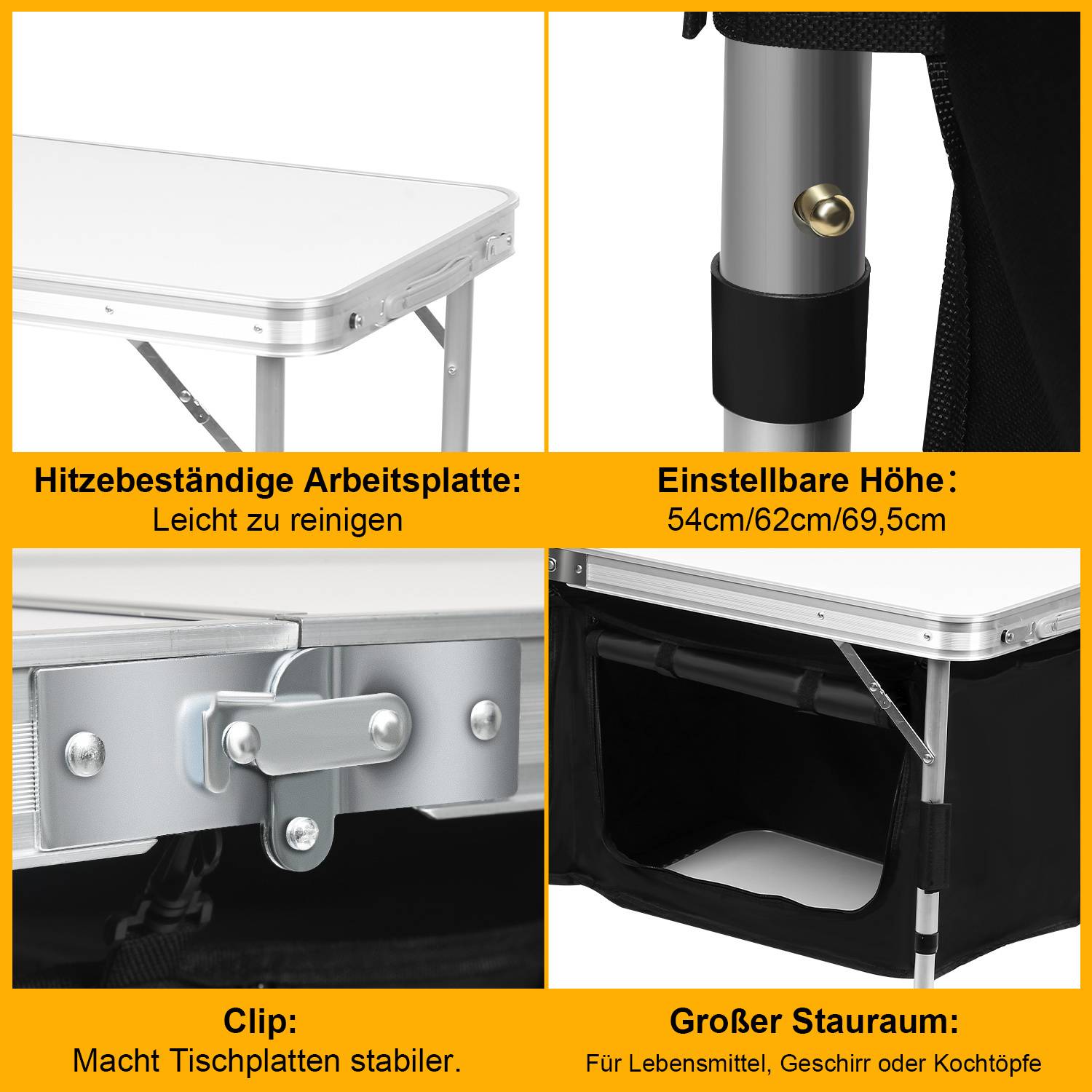 120 x 47 x 68 cm Faltbare Campingküche 2 Tische – Campingschrank Outdoor Küche Klapptisch mit Stauraum für Camping, Garten & Wohnmobil