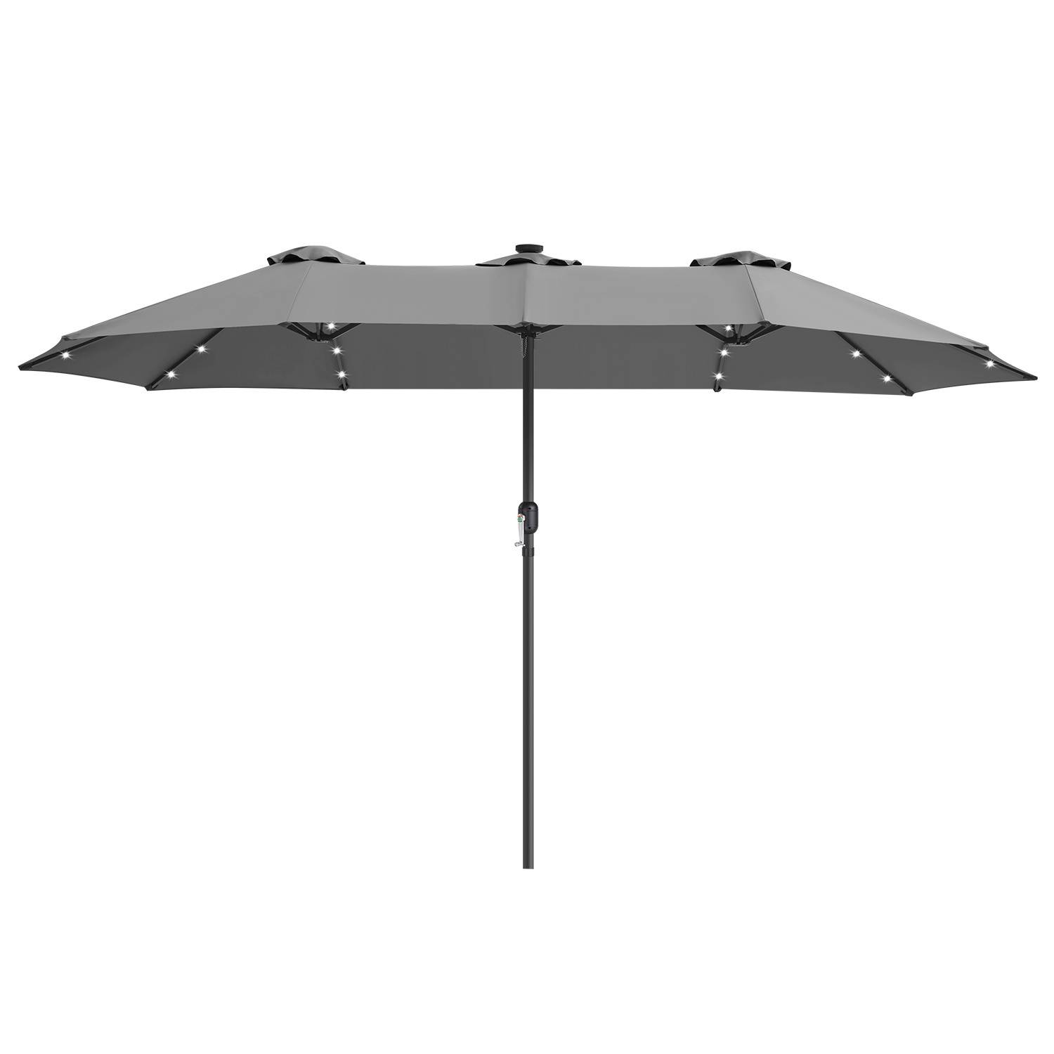 XXL Sonnenschirm Grau mit LED-Licht – 3-Schirm-Design, besonders breite Spannweite, ideal für große Terrassenflächen