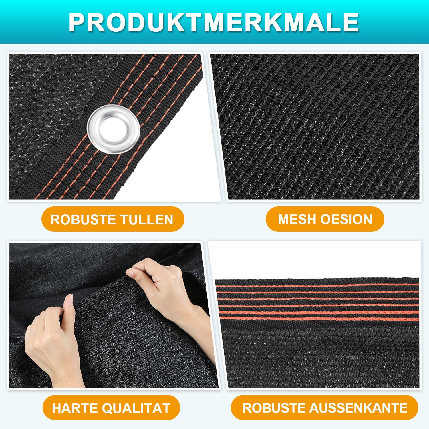 Schattiernetz 200x600 cm – UV-beständiges Sonnenschutznetz aus HDPE für Balkon, Terrasse & Garten schwarz