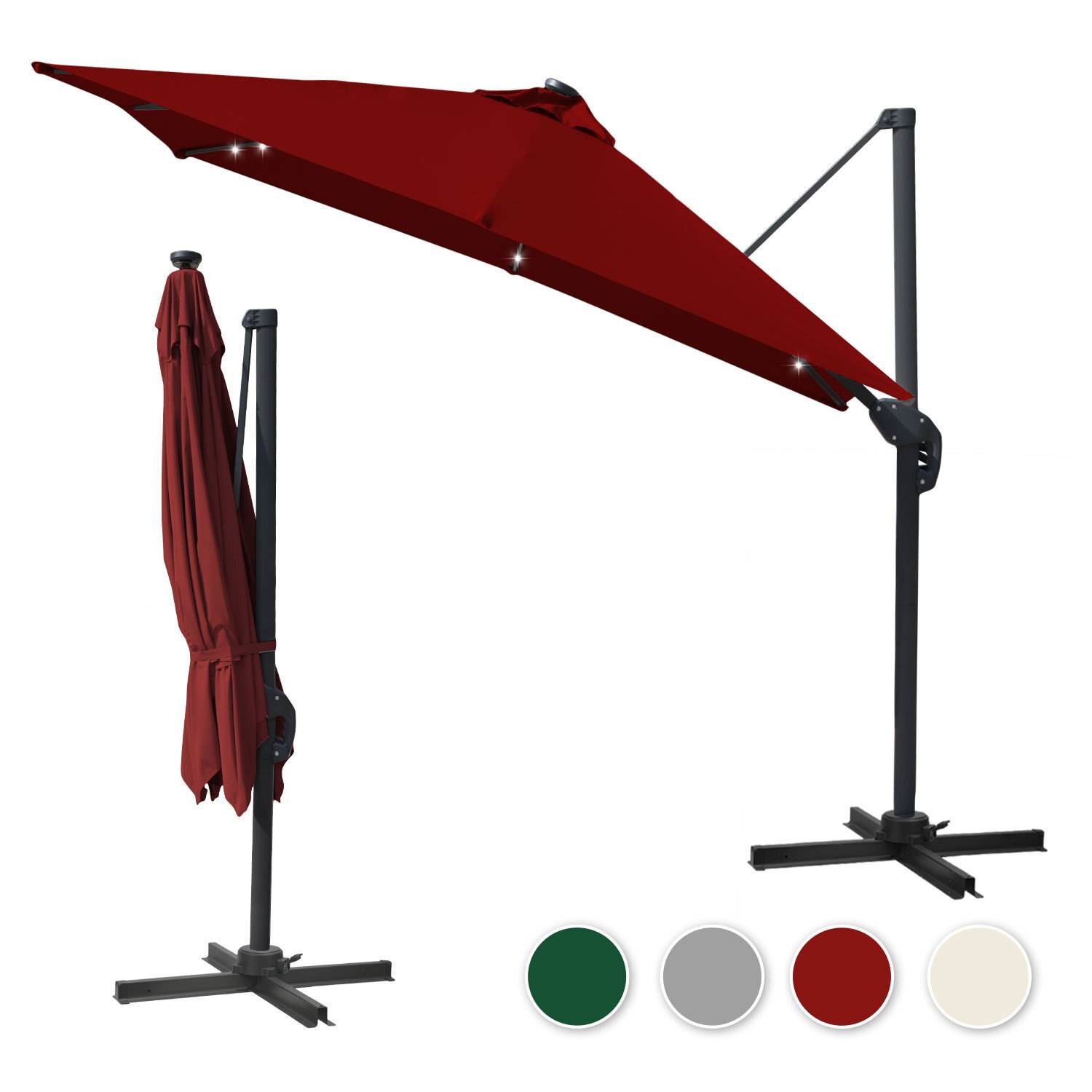 Sonnenschirm Rot mit LED-Beleuchtung – Gartenschirm Ø300 cm, UV-Schutz, mit Kurbel & stabilem Mast