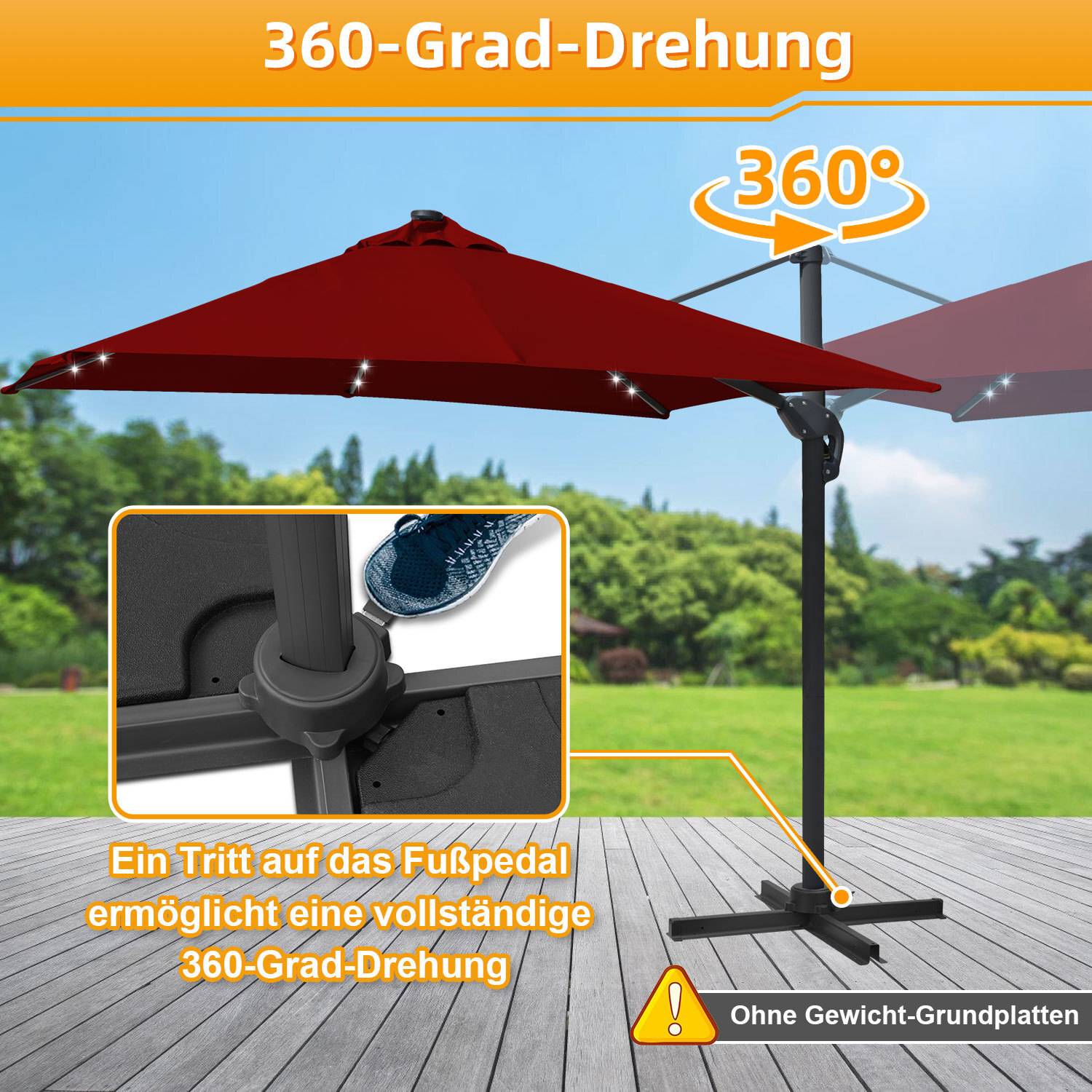 LED Sonnenschirm Rot – Marktschirm für Terrasse & Balkon, wasserabweisend, mit integrierter Beleuchtung