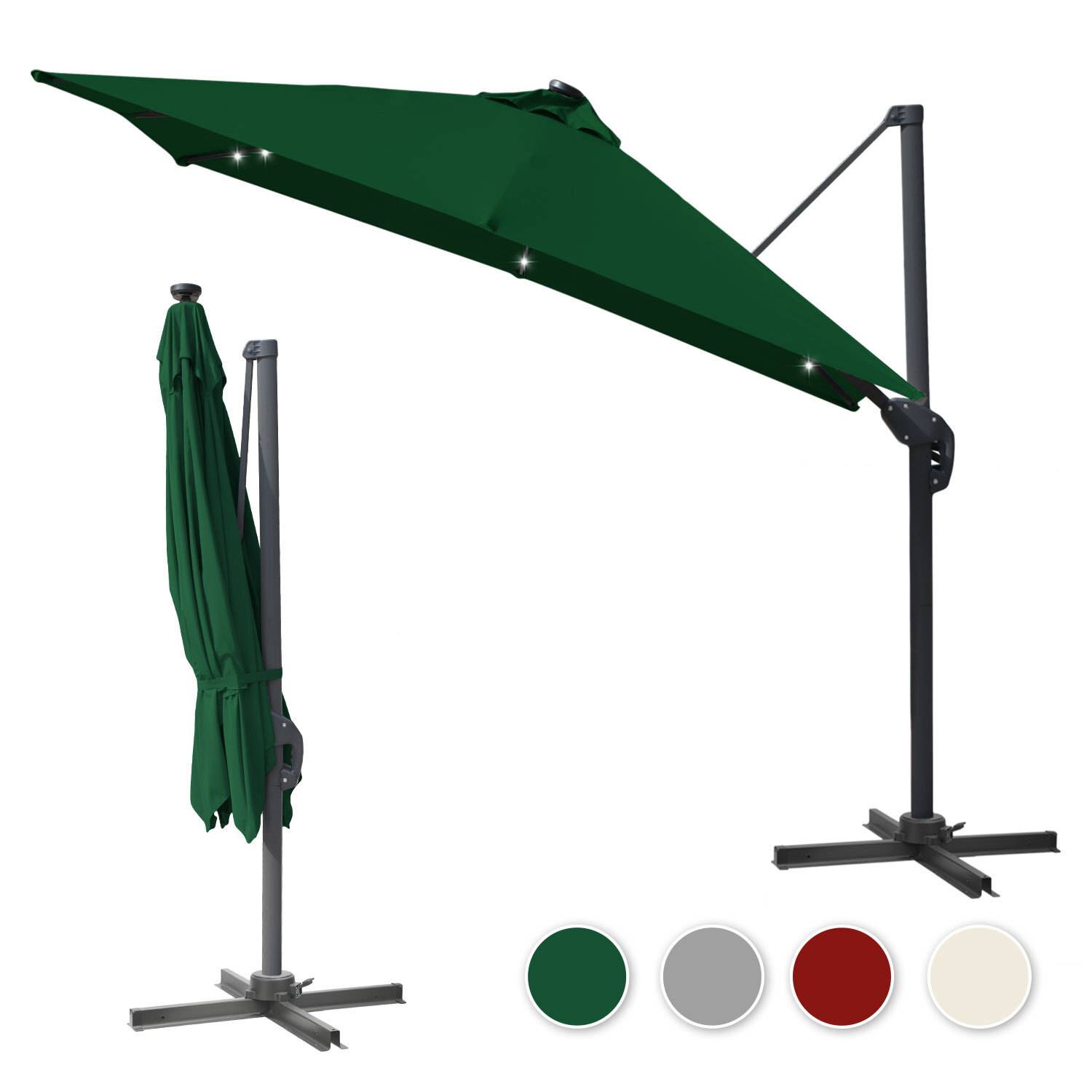 Sonnenschirm Grün mit LED-Licht – Ø300 cm Gartenschirm mit Kurbel, UV-beständig & wetterfest