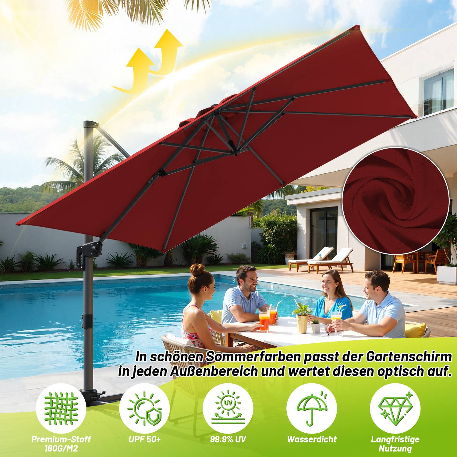 Marktschirm Rot – Sonnenschutz für Garten, Balkon & Terrasse, robust und wetterfest