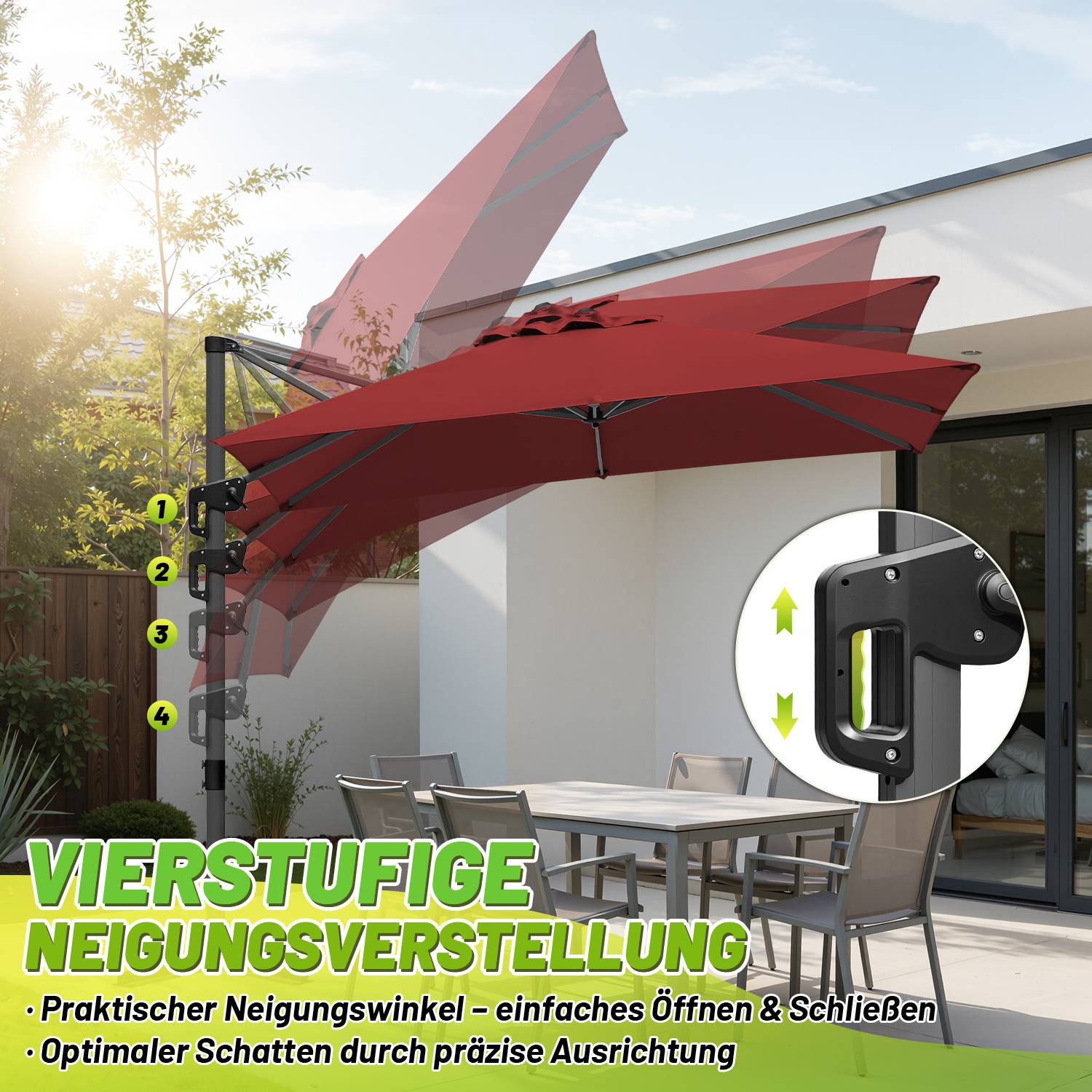 Marktschirm Rot – Sonnenschutz für Garten, Balkon & Terrasse, robust und wetterfest