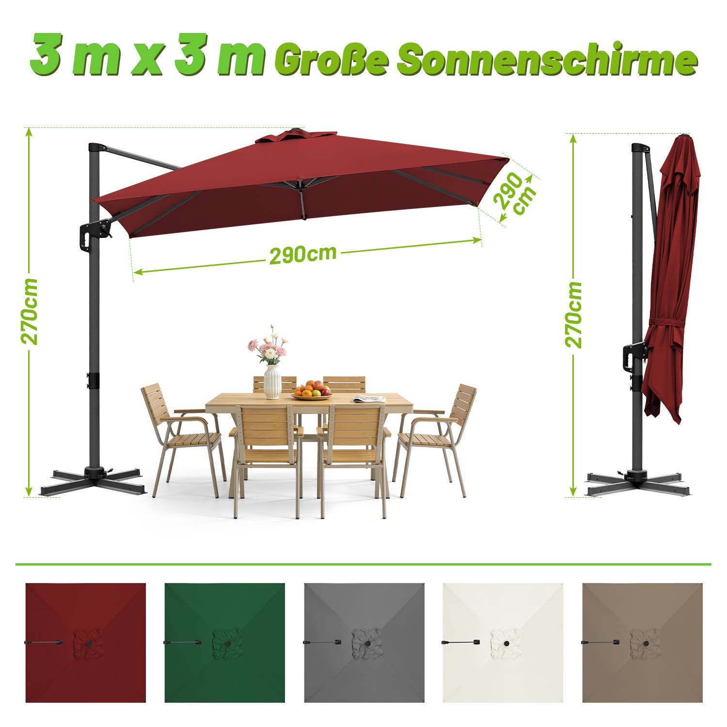 Marktschirm Rot – Sonnenschutz für Garten, Balkon & Terrasse, robust und wetterfest