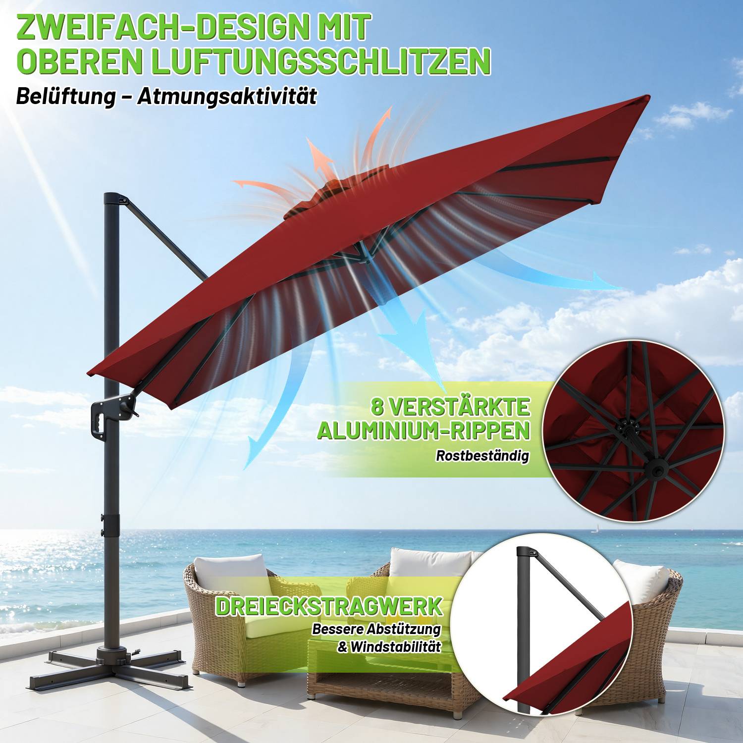 Marktschirm Rot – Sonnenschutz für Garten, Balkon & Terrasse, robust und wetterfest