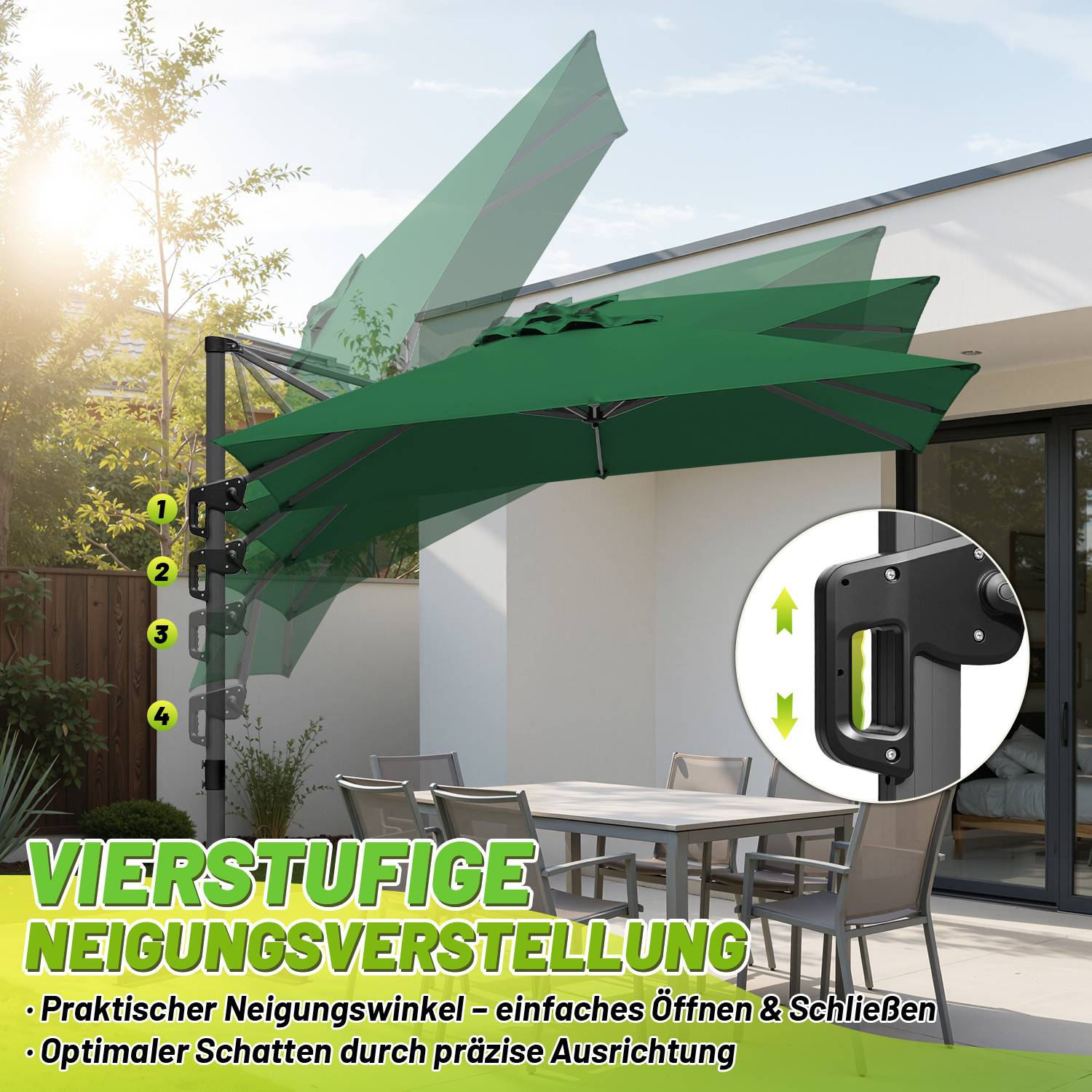 Marktschirm Grün – Sonnenschutz für Terrasse und Balkon, stabil & wetterfest