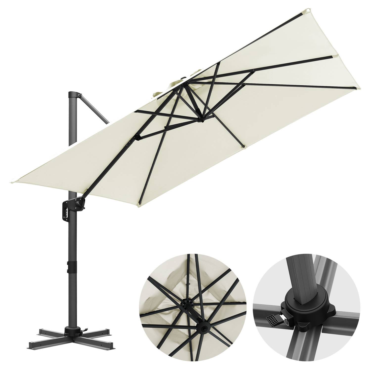 Sonnenschirm Creme Ø300 cm – Eleganter Gartenschirm mit Kurbel & UV-Schutz