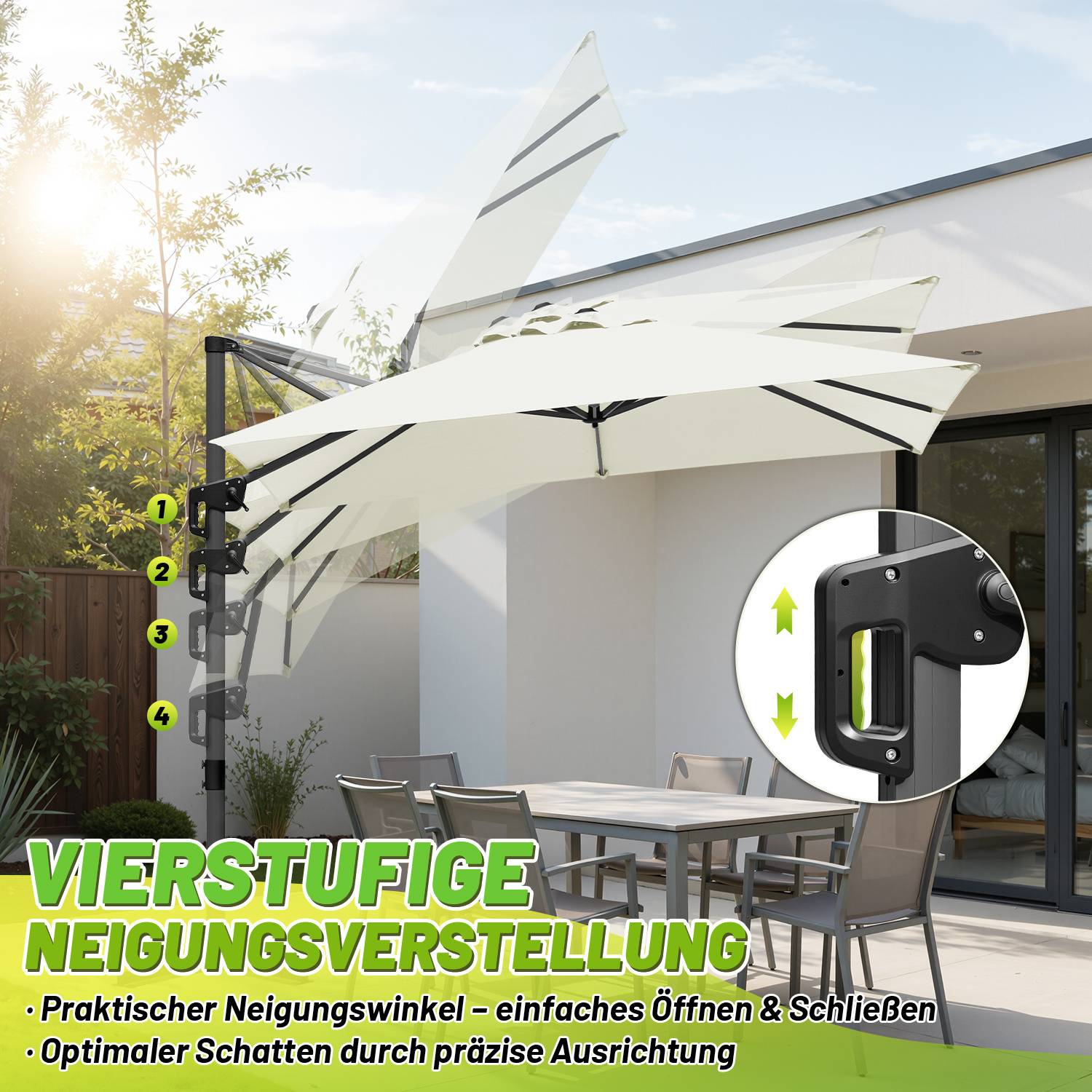 Sonnenschirm Creme Ø300 cm – Eleganter Gartenschirm mit Kurbel & UV-Schutz