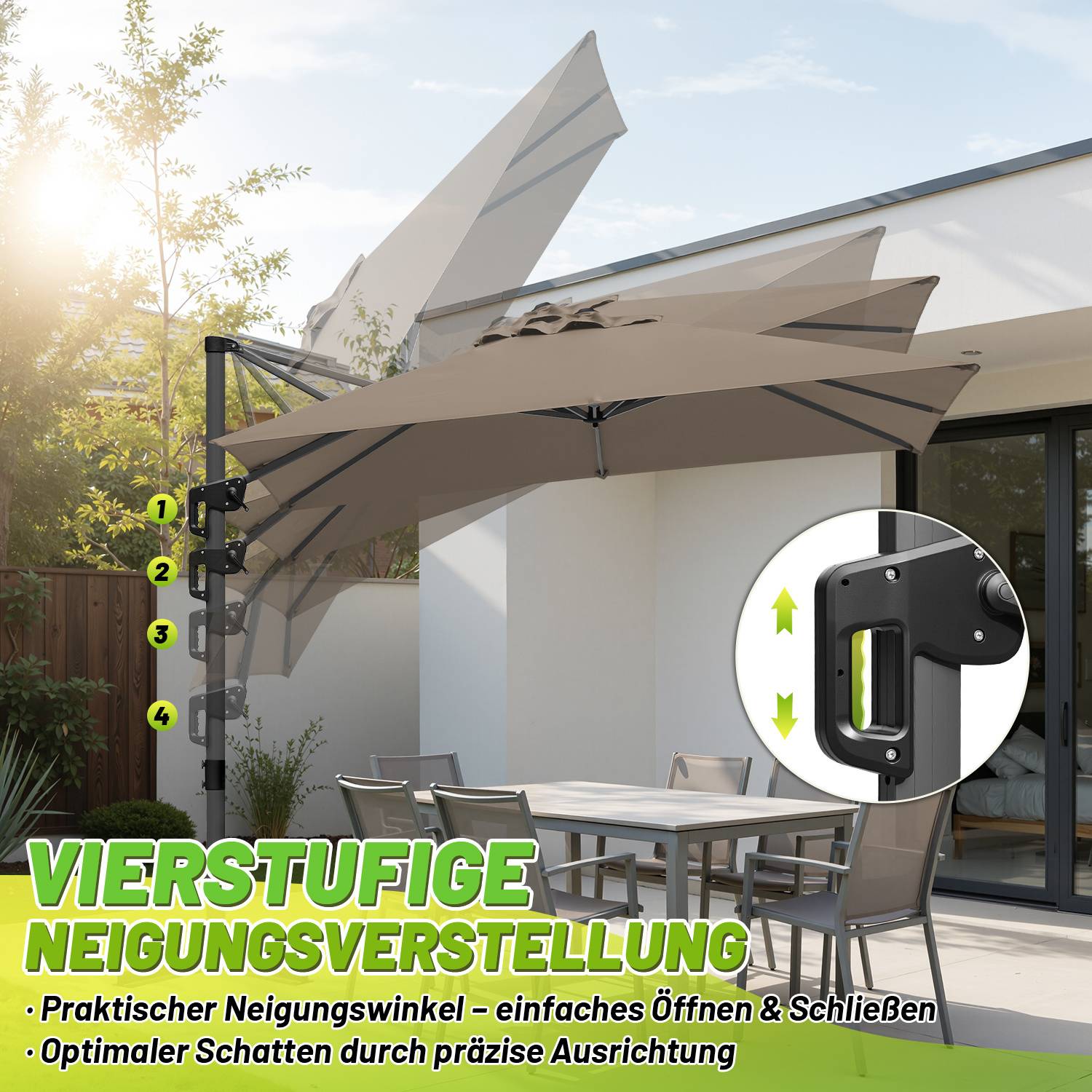 Sonnenschirm Khaki Ø300 cm – Moderner Gartenschirm mit Kurbel, UV-Schutz & stabilem Gestell