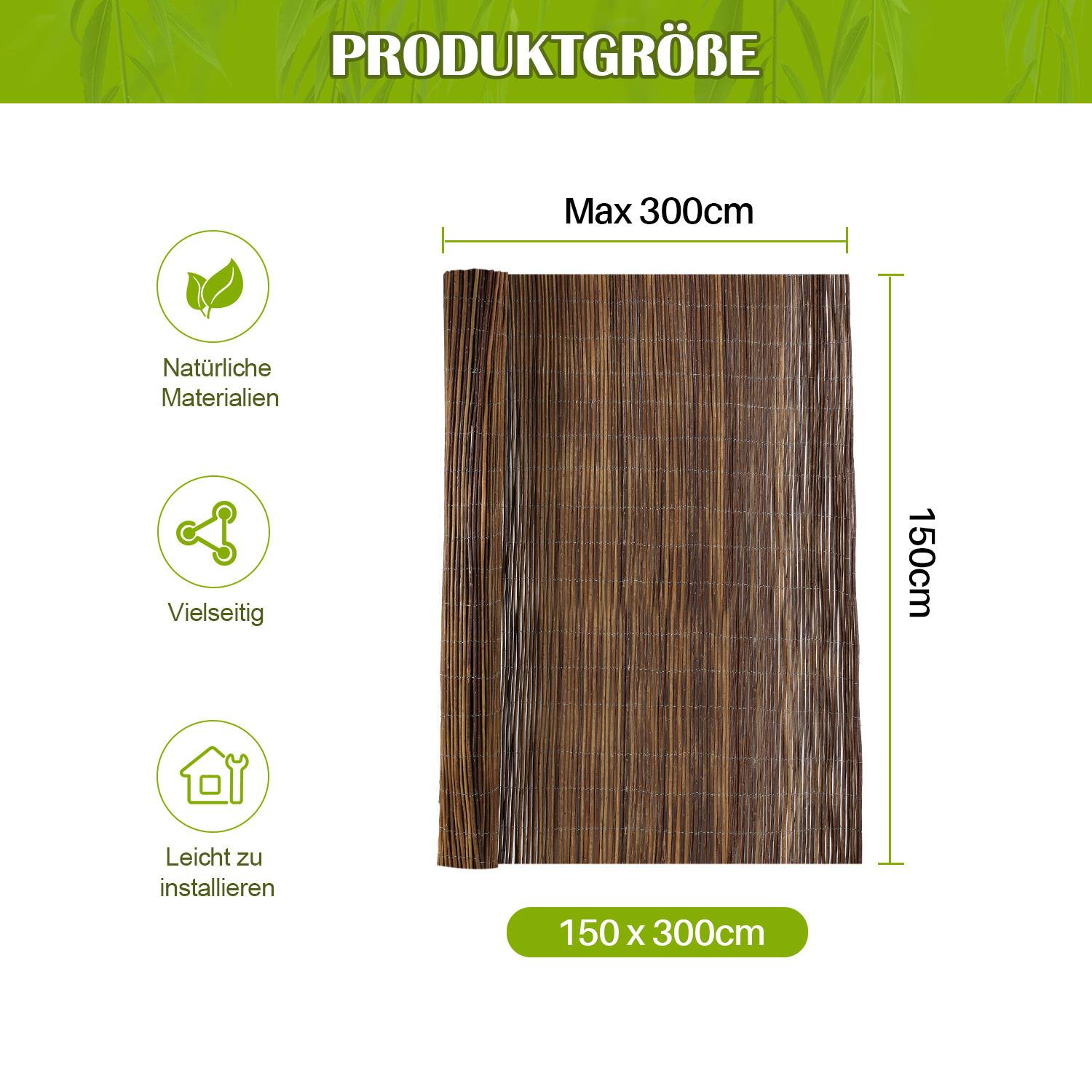 150 x 300 cm Weidenmatte Sichtschutz Natur – Weidenzaun blickdicht für Garten, Balkon & Terrasse